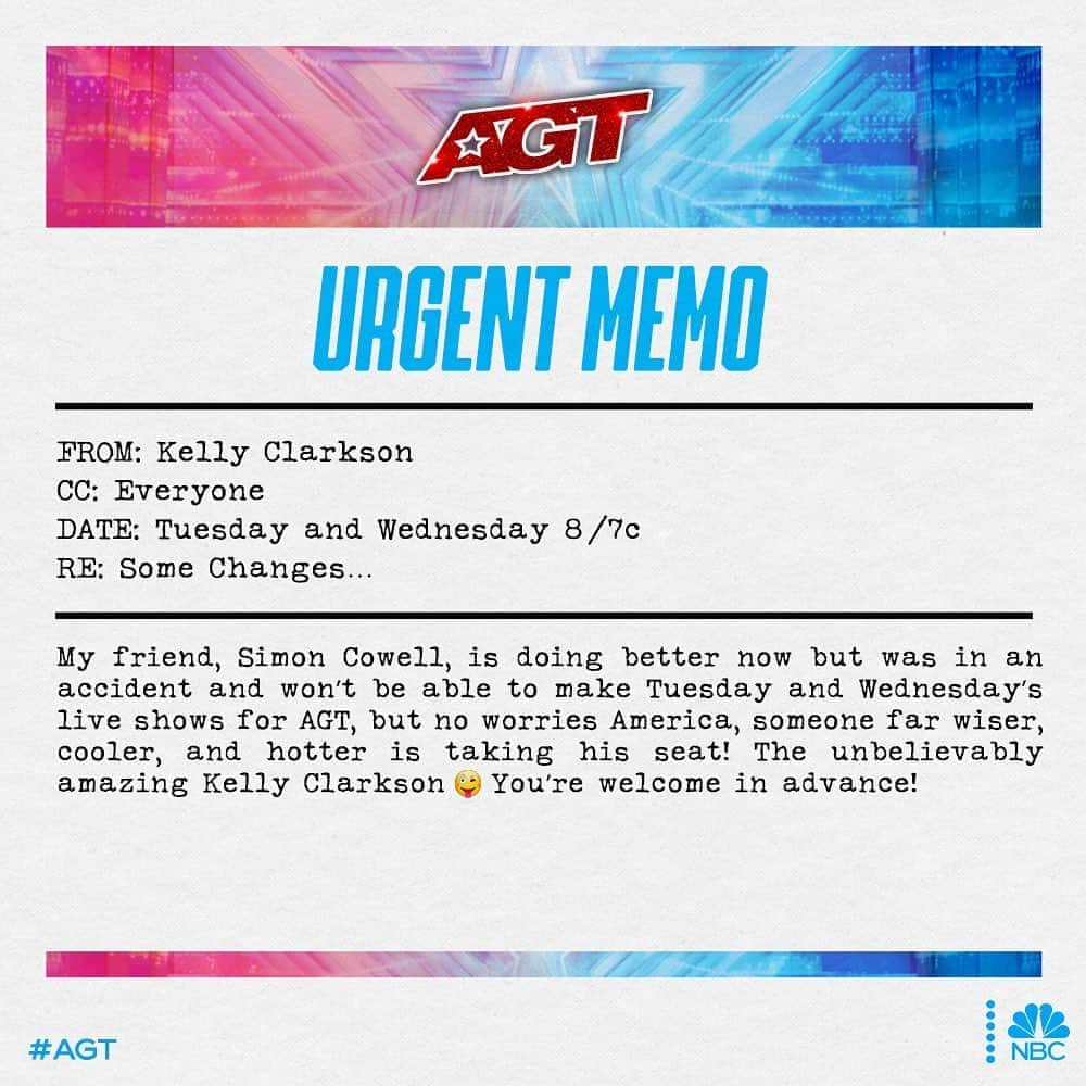 ケリー・クラークソンさんのインスタグラム写真 - (ケリー・クラークソンInstagram)「URGENT MEMO.... from yours truly! 😜 @AGT @SimonCowell #AGT」8月11日 7時05分 - kellyclarkson