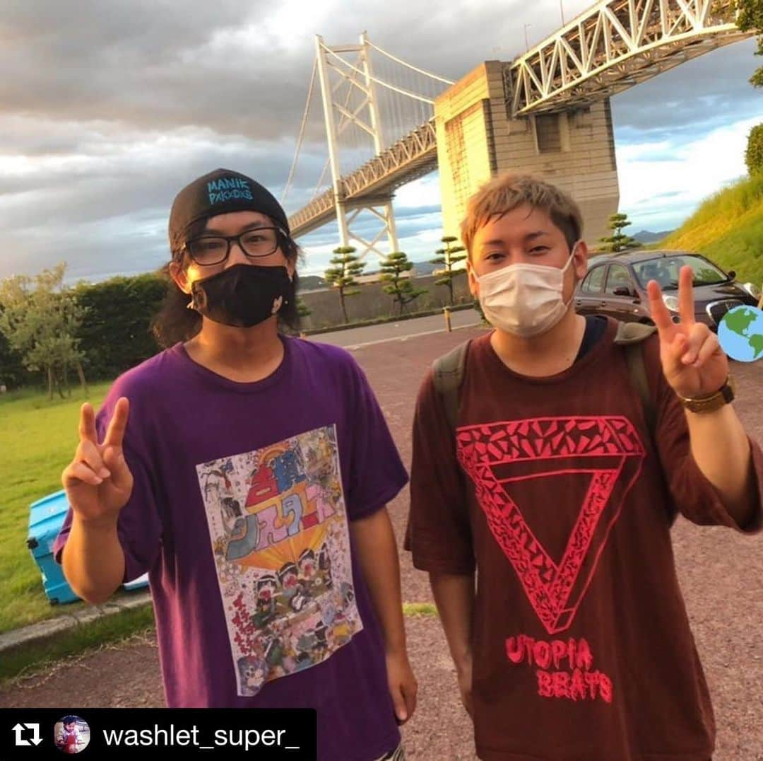 モリスのインスタグラム：「古墳ちゃんありがとう #Repost @washlet_super_ with @get_repost ・・・ 8月10日 「動け四星球」香川編 お手伝いさせてもらいました  ライブを簡単にできるようなご時世じゃないけど、そんな中ライブをやる場合どんな対策したらいいかみたいなことをいっぱい学べました！  あと単純にエンターテインメントとは！っていうのも学べた気がします  僕達みたいなバンドは人を笑顔にしてなんぼだと思うんでこれからも精進します(^o^)👌」