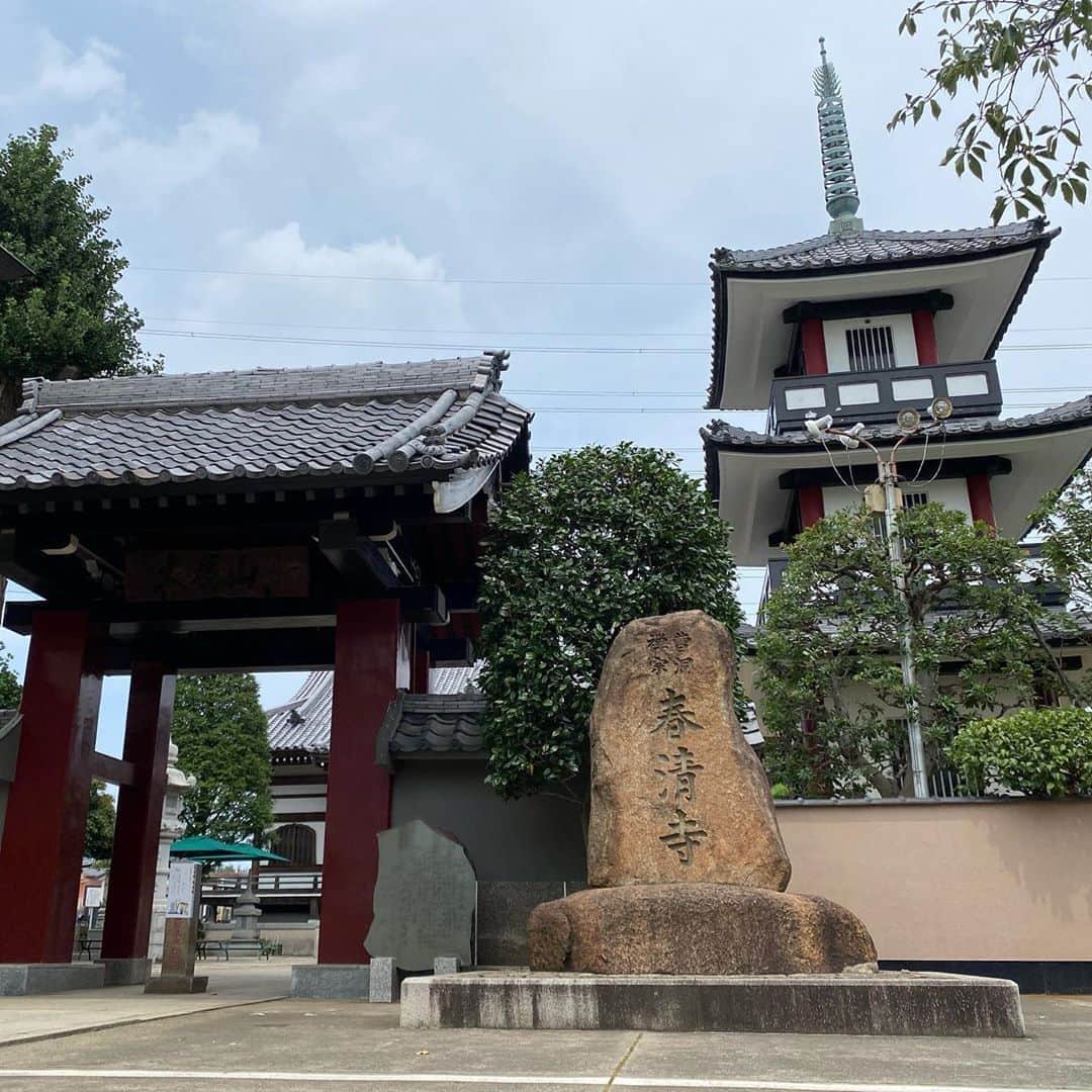 長谷川ヨシテルのインスタグラム：「こちらは春清寺(しゅんせいじ)！ ・ 柴田勝家の兜を埋納した孫の柴田勝重のゆかりの寺院で、 柴田勝重など柴田家一族のお墓や、柴田家の由緒を記した家碑が建立されています🏯 ・ 寺紋が柴田家の二つ雁金(かりがね)だー！真田家も雁金の家紋を使ったりしてますよね〜 ・ #春清寺 #三鷹市  #柴田勝重」