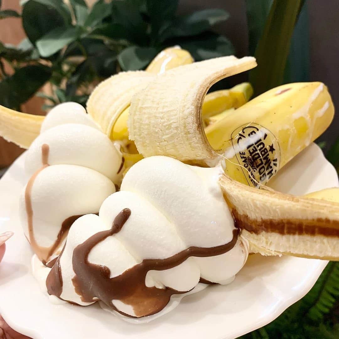 ナゴレコさんのインスタグラム写真 - (ナゴレコInstagram)「「丸ごと完熟バナナソフトクリーム」﻿ リポスト✒︎ありそうで無かった⁉️バナナとソフトクリームを合体させた贅沢スイーツ✨GRILL&CAFE The GOLDEN HAMBURGさんの丸ごと完熟バナナソフトクリーム🍌🍦﻿ ﻿ 柔らかくジューシーなハンバーグがいただけるこちら👨🏻‍🍳🍴ナイフを入れると肉汁が溢れ出してくるほど😍💮﻿ ﻿ そんなハンバーグ屋さんに最近登場したのがこちらの驚きスイーツ😳🍌バナナとソフトクリームが一体化しているのは珍しいですね😆💯﻿ ﻿ ソフトクリームもバナナ味になっているこだわり様👏🏻💫食後のデザートにもぴったりですね🤤🍌🍦﻿ ﻿ @nagoya_tabestagram さん、#ナゴレコ ありがとうございます⭕️﻿ ﻿ Repost @nagoya_tabestagram ・・・﻿ ﻿ 💛﻿ .﻿ 【グリル＆カフェ ゴールデンハンバーグ】﻿ 名古屋市港区港明２丁目５﻿ ららぽーと名古屋みなとアクルス﻿ .﻿ @golden.hamburg﻿ .﻿ 肉汁ブシャーッのゴールデンハンバーグ！﻿ 即リピ😂﻿ .﻿ @_k_taberu_﻿ @kozue_foodgram﻿ 新情報 早すぎな親子インスタグラマーのあやさんとこっちゃん♡﻿ 二人の投稿でバナナソフト発売されたの見て また ハンバーグも食べたくて行ってきました😊﻿ .﻿ バナナソフトはちゃんとバナナ風味になってて 口当たりも良くて美味しかった！﻿ 下のバナナもしっかり美味しかった♡﻿ .﻿ ソフトが落ちやすいので カップに入れて提供してくれます😊﻿ お子様とかは紙皿の方がいいかも✨﻿ .﻿ ハンバーグは今回は合挽き肉のミックスフライコンボにWチーズトッピング🍤✨﻿ .﻿ 前回食べてから ここのWチーズにハマってます🤣﻿ .﻿ チーズかける時の音と見た目が本当に好き！笑﻿ 牛肉100%も肉々しくて好きですが合挽き肉の方が肉汁多く出ます。﻿ これは 好みが別れると思うので ぜひ 両方 食べ比べてみてほしい！﻿ .」8月11日 17時37分 - nagoya_food