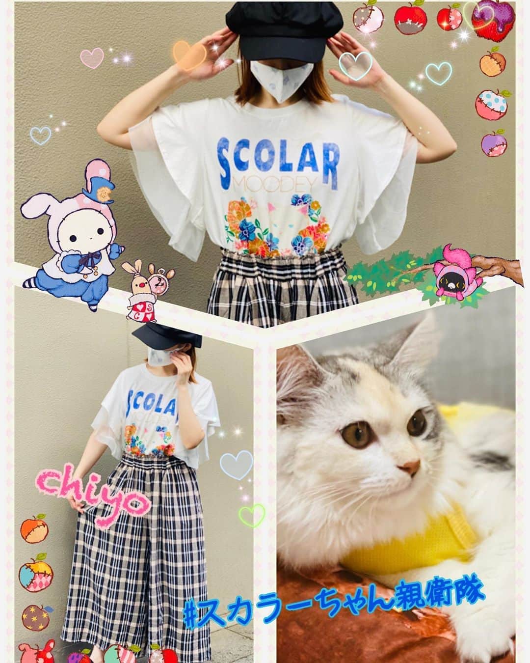 桜咲千依のインスタグラム：「スカラーの猫ちゃんTシャツ、何でも合わせやすいやっぱ袖可愛い🐈 二の腕隠してくれる...❤ 今日はearth music&ecologyのロングパンツと合わせてみました( *´꒳`* )  #ScoLar #スカラー #iSScoLar #ScoLarparity #scolar_ootd #ハデカワ #個性的 #着るアート #スカラーちゃん親衛隊」