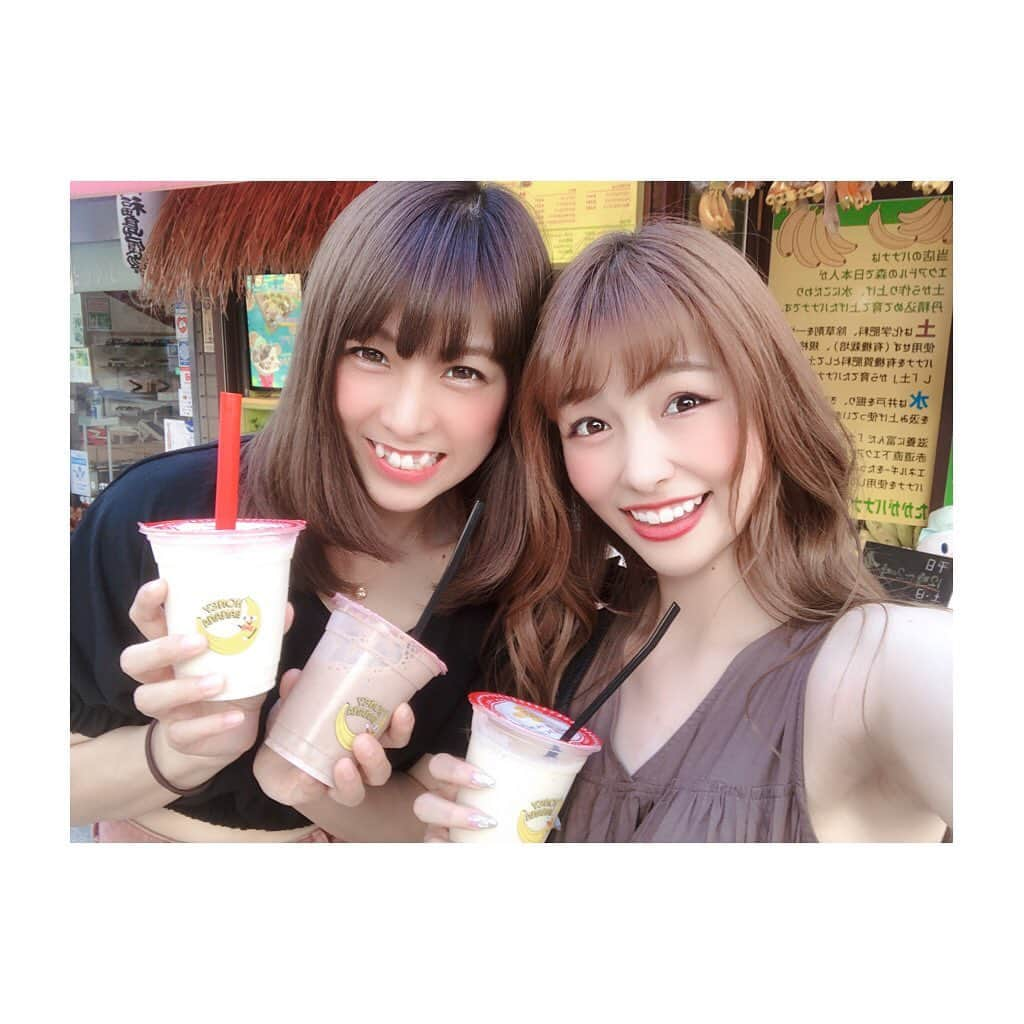 相田瑠菜のインスタグラム：「相方と心優しい旅に出たよ～💓✩.*˚﻿ ﻿ 2人が昔から大好きなバナナジュースを﻿ 一人2杯ずつ飲んで﻿ パワーチャージしてから😂❤←笑﻿ ﻿ 2人を10年も応援してくれた﻿ ファンの方が北海道へ帰ってしまう前に﻿ 玄関まで駆けつけ訪問🥰💕✨←﻿ 病気に打ち勝って欲しいです！！！ ﻿ 百羽鶴のお返し貰っちゃったよ😭😭😭﻿ これで藍菜は病気にならずに元気いっぱいだね？﻿ ありがとう😭👏✨ハッピー。﻿元気でね～🖐  応援してくれる方がいるから 「今日という日がある」🌈🏰💕 皆さんに感謝して頑張ろ！！  #心友 #女子会 #テイクザハニー八王子店 #バナナジュース #2個飲み #映えスポット #映えスイーツ  #恩返し #ファンの方へありがとう❣️ #ファンの方へ感謝❤️ #バナナジュースもう一杯いける #喉乾いた #東京カフェ #八王子カフェ #駅チカ #🍌 #tokyo #cafe #japanesegirl #likeforlikes #followｍe #followforfollowback #like4likes #🍹 #summer #summertime #🌞🌴🏄🎇🎆 #love #happy #smile」