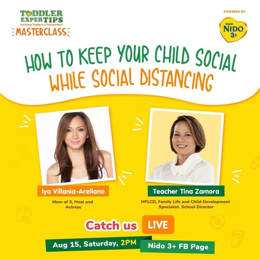 Iya Villaniaさんのインスタグラム写真 - (Iya VillaniaInstagram)「Are your kids getting enough of a social life even in quarantine?? How, you ask? 🤔 Join us as teacher Tina gives #ToddlerExperTips on how to keep the kids social even while social distancing! 😆 watch the LIVE on the NIDO 3+ FB page on August 15! We’ll be answering your questions so hope to see you then! 😊」8月11日 19時18分 - iyavillania