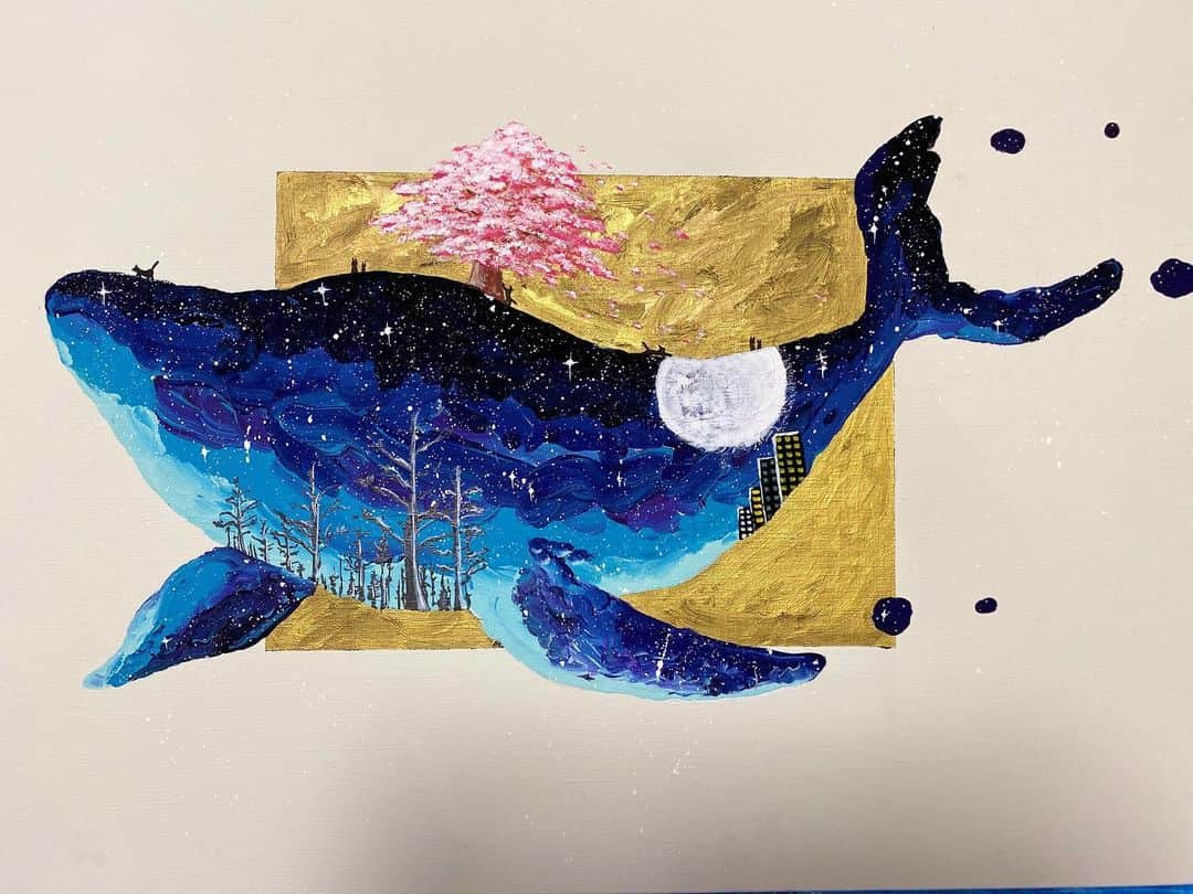 のインスタグラム：「前にツイキャスで紹介した絵載せます☆  もうちょっとツイキャス待ってね♪  #辻本祐樹　#絵画　#描いてみた   #絵 #art #宇宙 #space #夜空 #night #sky #自然 #月 #month #水彩画 #watercolor #アクリル絵具 #アクリル画 #acrylic #画家 #painter」