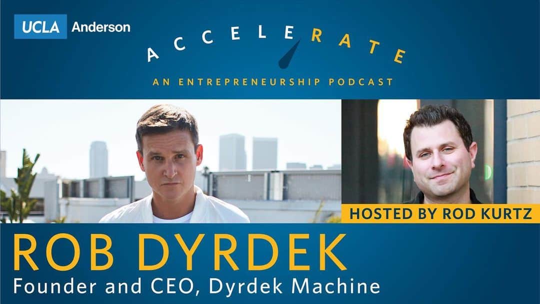 ロブ・ディアデックのインスタグラム：「Had a chance to sit down with my longtime friend and entrepreneur whisperer @rodkurtz for the premier episode of @uclaanderson Accelerate Entrepreneurship Podcast. Nothing I love more than talking about my passion for building companies at the @dyrdekmachine. Even better when it is with someone that has seen my entire entrepreneur journey evolve over the last 10 years. [ Link in Bio ] #UCLAEntrepreneurs」