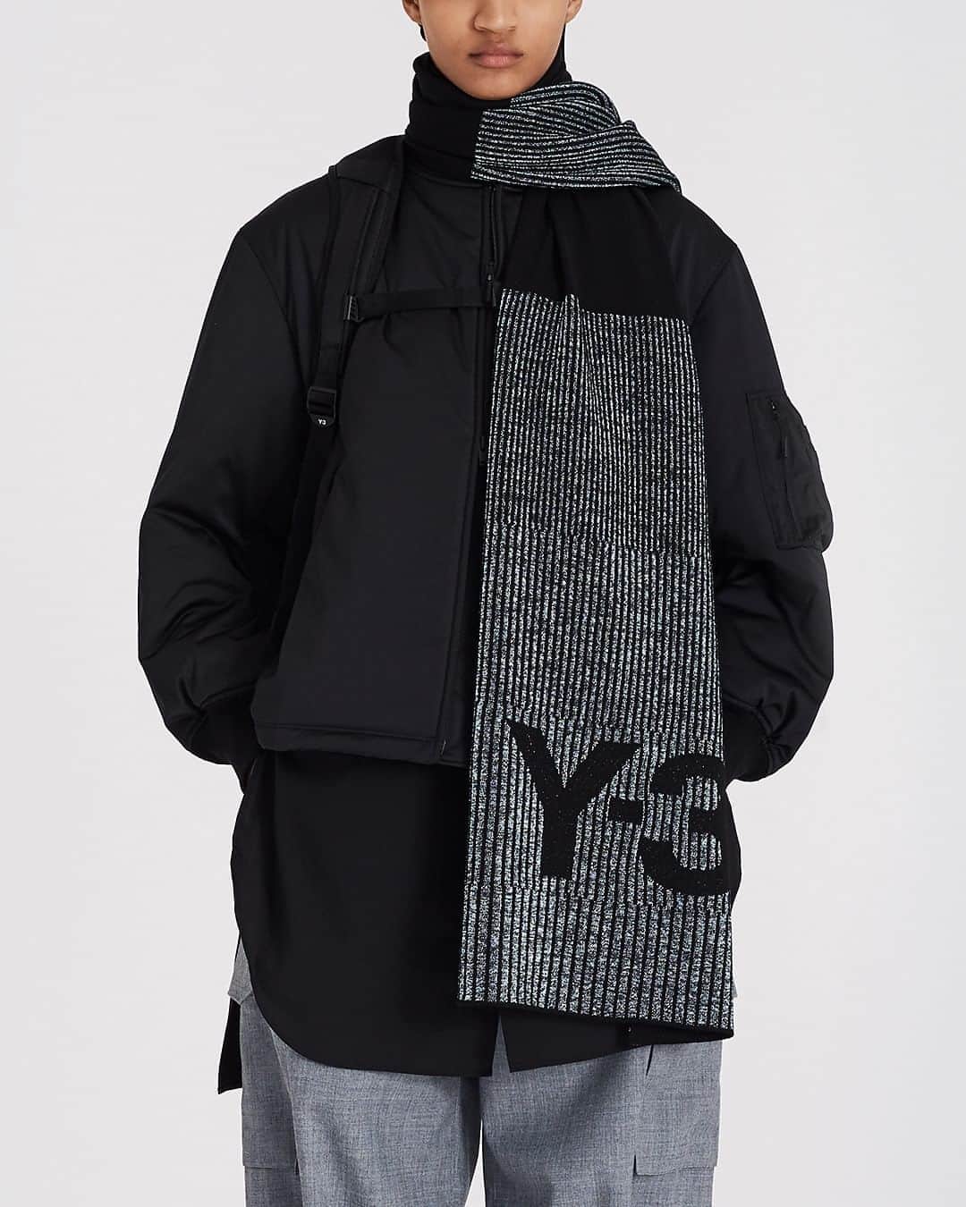 ワイスリーのインスタグラム：「Y-3 Reflective Scarf. Y-3 Fall/Winter 2020. --- #adidas #Y3 #YohjiYamamoto Discover the collection at adidas.com/y-3」
