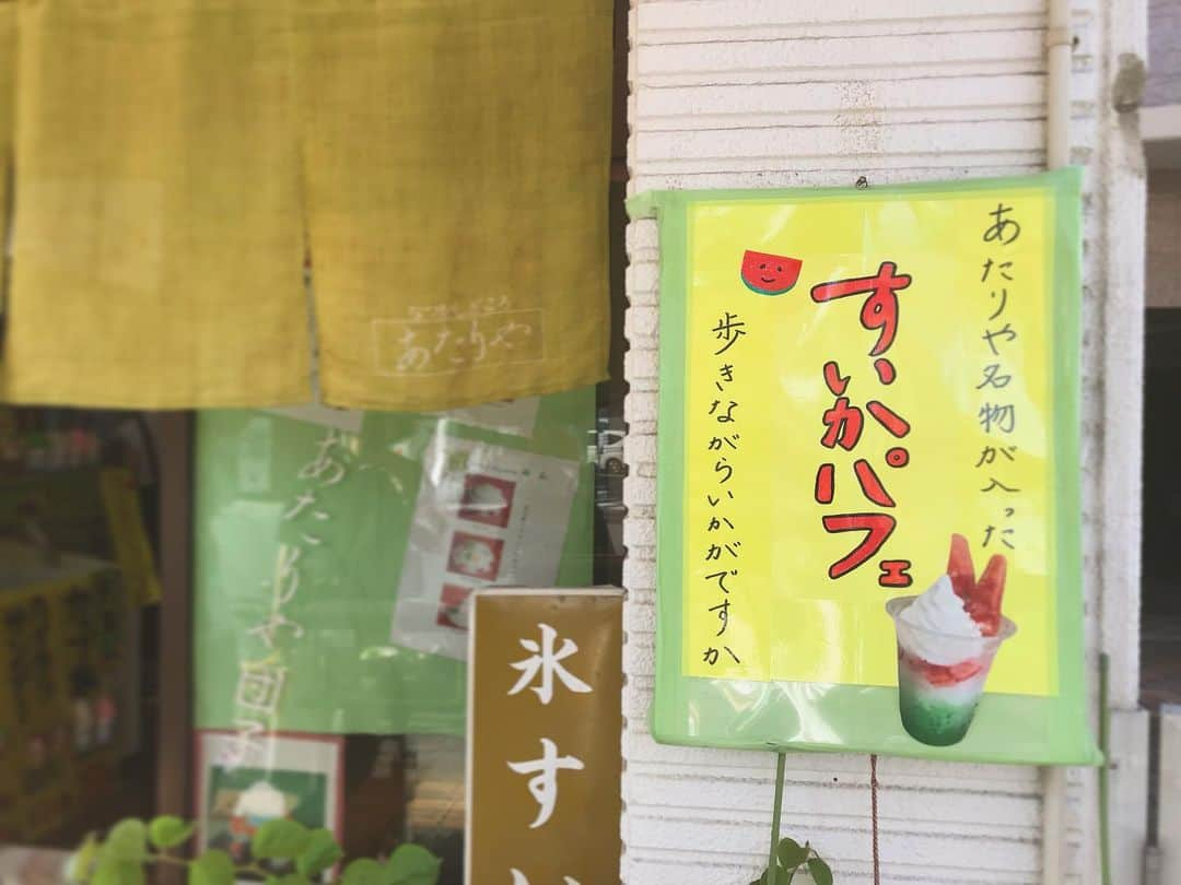 斉藤翠さんのインスタグラム写真 - (斉藤翠Instagram)「#愛媛の甘味処 🍧🍉  夏季限定で営業されているこちらのお店。#あたりや さん。 夏が終わると冬眠されるとのこと…！ こちらのお店で有名な氷スイカを頼んでみましたが、大きい〜！ かき氷にスイカがぶっ刺さっている姿はかの有名な鰊のパイを彷彿させるような…？ 懐かしいみぞれシロップがかかった氷に甘いスイカがささっているので、常に冷たい状態で食べれます。 氷スイカにはハーフサイズもありますが、せっかくなら普通のサイズを頼んでシェアするのがいいかも！私はシェアしました🍧 奥様がオーダーを受けて、旦那さんが氷を削ってくれる素敵な連携プレイ。 とっても素敵なご夫婦でした。また行きたい♡  #愛媛旅 #愛媛 #松山 #甘味処 #氷すいか #夏はやっぱりかき氷 #スイカが甘くて美味しいんだ #japanesefood #ehime #matsuyama #atariya #japanesesweets #🍧 #🍉」8月11日 23時01分 - midori_sss