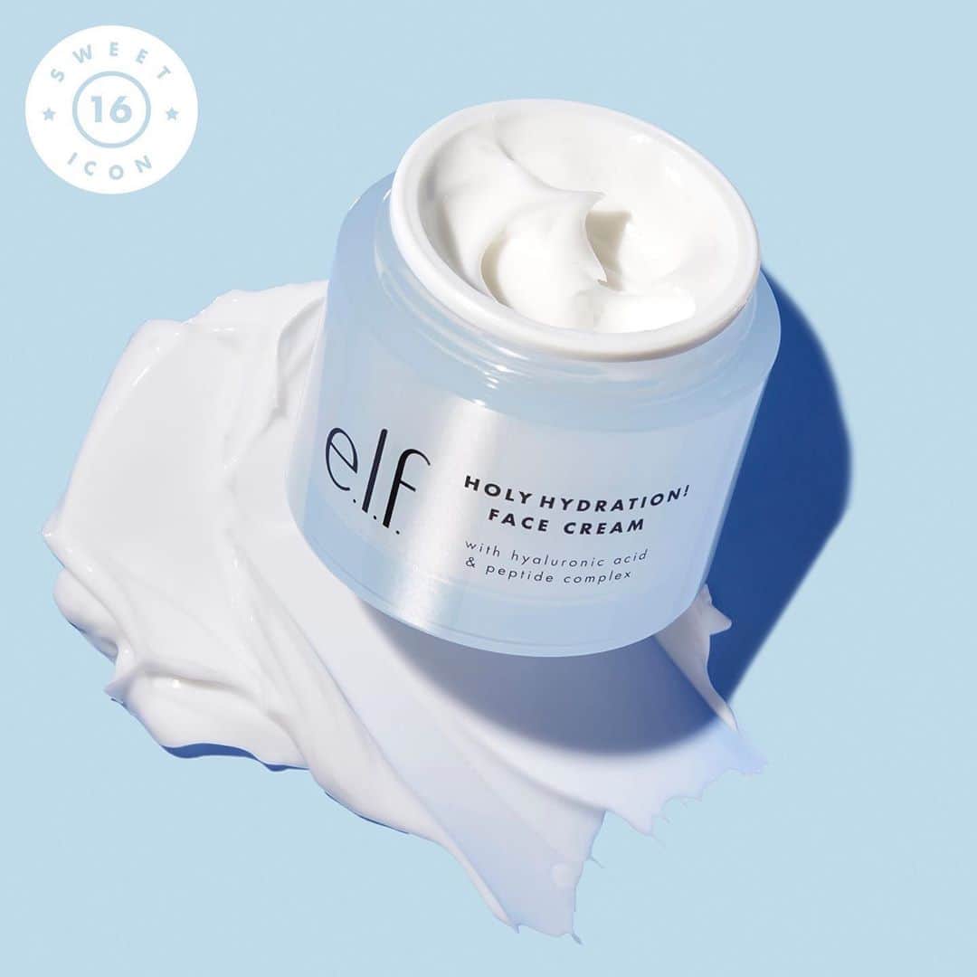 e.l.f.さんのインスタグラム写真 - (e.l.f.Instagram)「Introducing e.l.f. ICON 10 of 16🏆 Our Holy Hydration Face Cream!   Why it's an icon: 💧Helps brighten and even out skin tone 💧Instantly sinks into the skin for smooth, non-greasy and soft, supple feel 💧Promote a plumped up, bouncy complexion  💧Available in Fragrance Free!   Key Ingredients: ✔️Hyaluronic Acid: Helps provide hydration by locking in moisture and reducing water loss resulting in a plumped up, bouncy complexion.  ✔️Niacinamide: Helps brighten and even skin tone.  ✔️Squalane: Helps improve moisture balance and elasticity. ✔️Peptides: Helps promote collagen for a more refreshed complexion. ✔️Vitamin B5: Helps soothe and hydrate the skin. ✨  Tap to shop! 💦 #eyeslipsface #elfingamazing #elfcosmetics #crueltyfree #vegan」8月12日 1時14分 - elfcosmetics