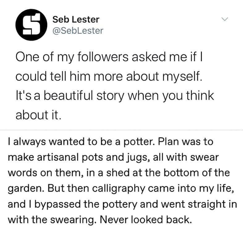 Seb Lesterのインスタグラム：「#careeradvice #ceramics #inspirationalstories #rolemodel」