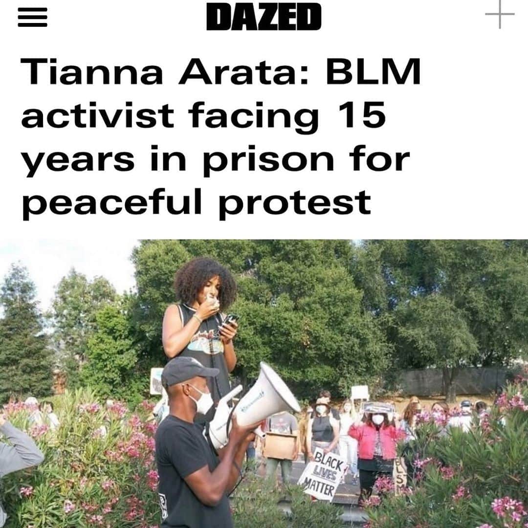 Dazed Magazineさんのインスタグラム写真 - (Dazed MagazineInstagram)「#TiannaArata is the BLM activist facing 15 years in prison for peaceful protest. Find out more about her and how you can help at the link in bio 📲⁠⠀ ⁠⠀ #FREETIANNA」8月12日 2時42分 - dazed