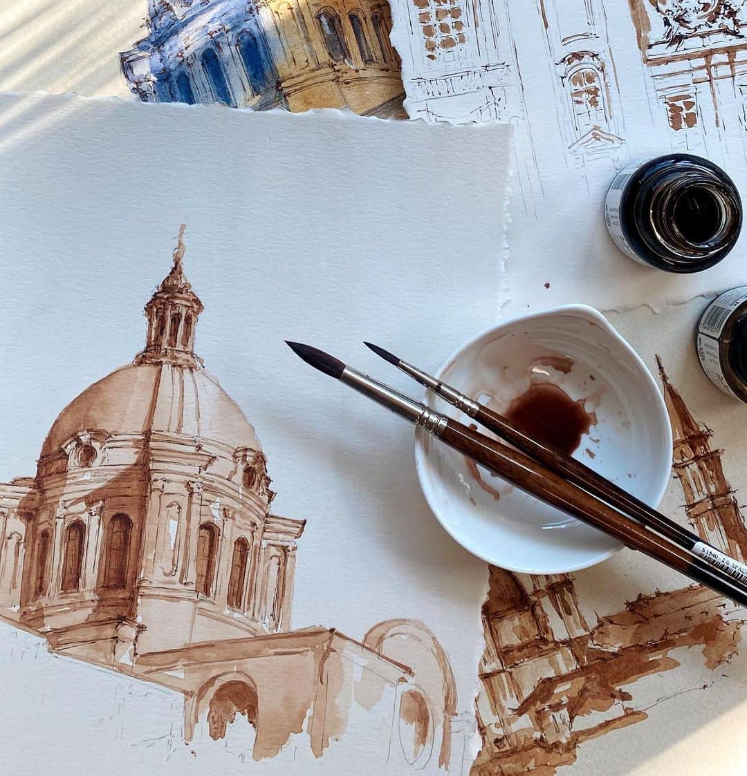 PSNYさんのインスタグラム写真 - (PSNYInstagram)「Watercolor sketches of Basilica di San Pietro and Basilica di Sant'Andrea in Mantua ⠀ 🔸  Акварельные зарисовки базилик Сан-Пьетро и Сант-Андреа в Мантуе」8月12日 3時12分 - oliasaunders