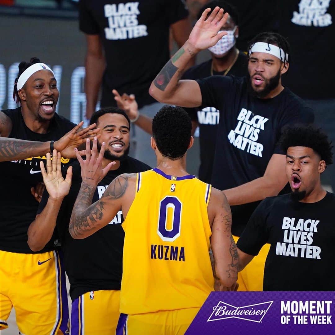 Los Angeles Lakersさんのインスタグラム写真 - (Los Angeles LakersInstagram)「Kuz's game-winning shot against Denver is our @budweiserusa Moment of the Week.」8月12日 5時02分 - lakers