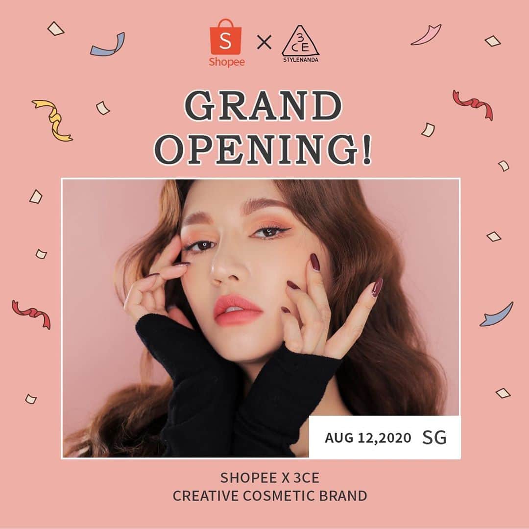 3CE Official Instagramさんのインスタグラム写真 - (3CE Official InstagramInstagram)「3CE fans from Singapore, Attention Please! 3CE in the Shopee FINALLY❣️ We are so excited to announce the grand launching of 3ce in Shopee  on 12nd, August. Grab for your 3CE fave and do not miss the 3CE X SHOPEE amazing events🤭 - ✔️3CE X SHOPEE New follower voucher SGD 2 off ✔️3CE Best Items Discount  ✔️3CE X SHOPEE exclusive Bundle Set! ✔️Free gift with min spend Boost your mood with 3CE X SHOPEE from now🎉 - #3CE #3CEXSHOPEE #GRANDOPENING  #BOOSTYOURMOODWITH3CE #SHOPEESINGAPORE #SINGAPORE」8月12日 9時21分 - 3ce_official