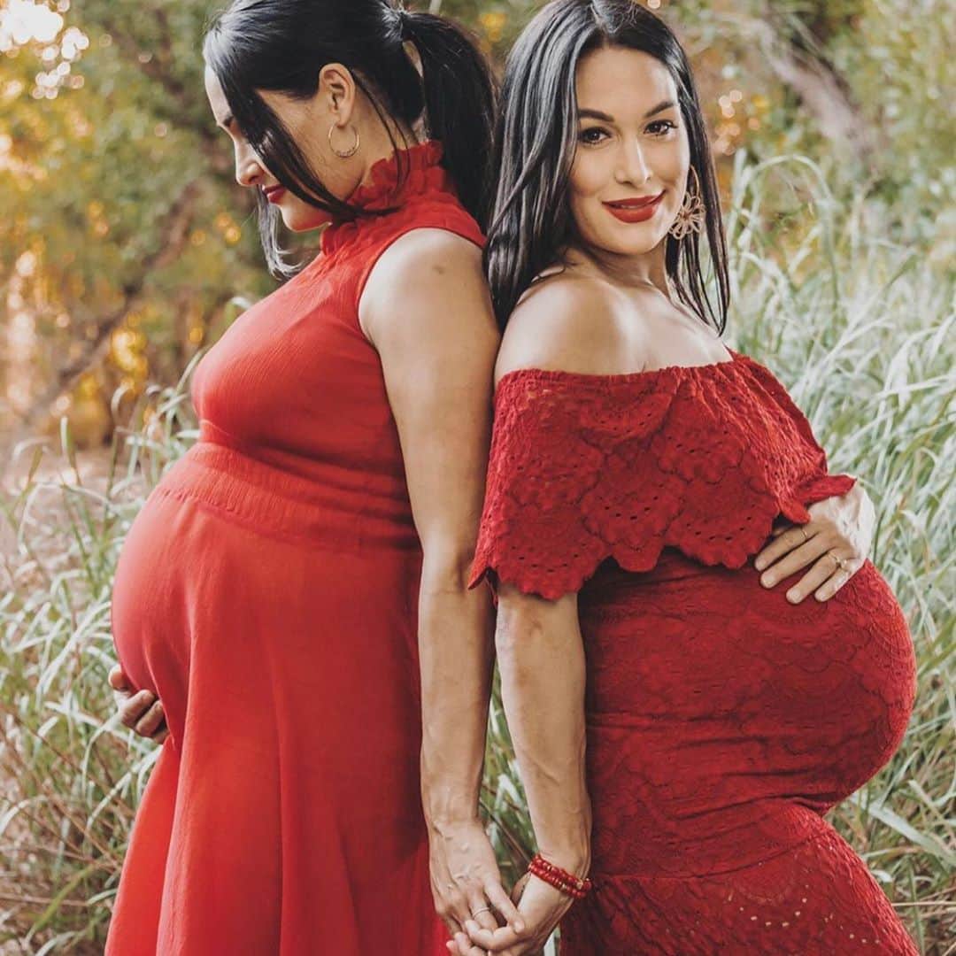 のインスタグラム：「Congrats @thebriebella and @thenikkibella on your new baby boys! Swipe right to see this moment captured by fine artist @kichaelbonofineart of @thebriebella in our Positano maxi 🥰」