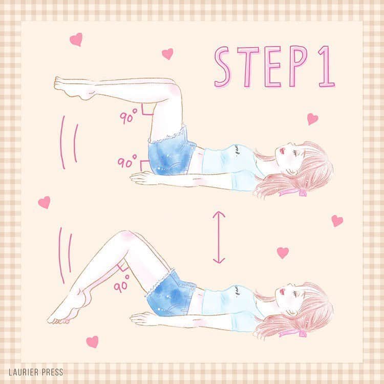 ローリエプレス編集部さんのインスタグラム写真 - (ローリエプレス編集部Instagram)「.﻿ ﻿ 寝たままできる♡ぺたんこおなかに近づく下腹部エクササイズ﻿ ﻿ ❤︎❤︎❤︎ STEP1 ❤︎❤︎❤︎﻿ 1.床に寝転がり、両膝とかかとを付けた状態で膝を90度に曲げます﻿ 2.膝を90度に曲げたまま、図のようにもも裏と床の角度が90度になるように足を上げます﻿ つま先は伸ばしたままでOK！﻿ 3.膝を90度に保ったまま足を下げ、つま先で床にタッチして、すぐ元の姿勢に戻ります﻿ この時、足はそろえたままOK！﻿ ﻿ これを繰り返し、20回タッチしましょう♡﻿ ﻿ ※注意…ベッドの上など柔らかい場所の上で行うと腰を痛める恐れがありますので、気を付けてください。 ﻿ ﻿ ﻿ ﻿ ローリエプレスのアプリでエクササイズを詳しくご紹介中！﻿ @sugarymagic さんの記事をぜひチェックしてくださいね♡﻿ ﻿ 📝 下腹ぽっこりは卒業！ぺたんこおなかに近づく下腹部エクササイズ3つ♡ ﻿ https://laurier.excite.co.jp/i/E1566052274985﻿ ﻿ ﻿ ﻿ ﻿ ﻿ ﻿ ﻿ ﻿ #laurierpress_ボディメイク部 ﻿ #ローリエプレス #ダイエット #ボディメイク」8月12日 10時27分 - laurier_press