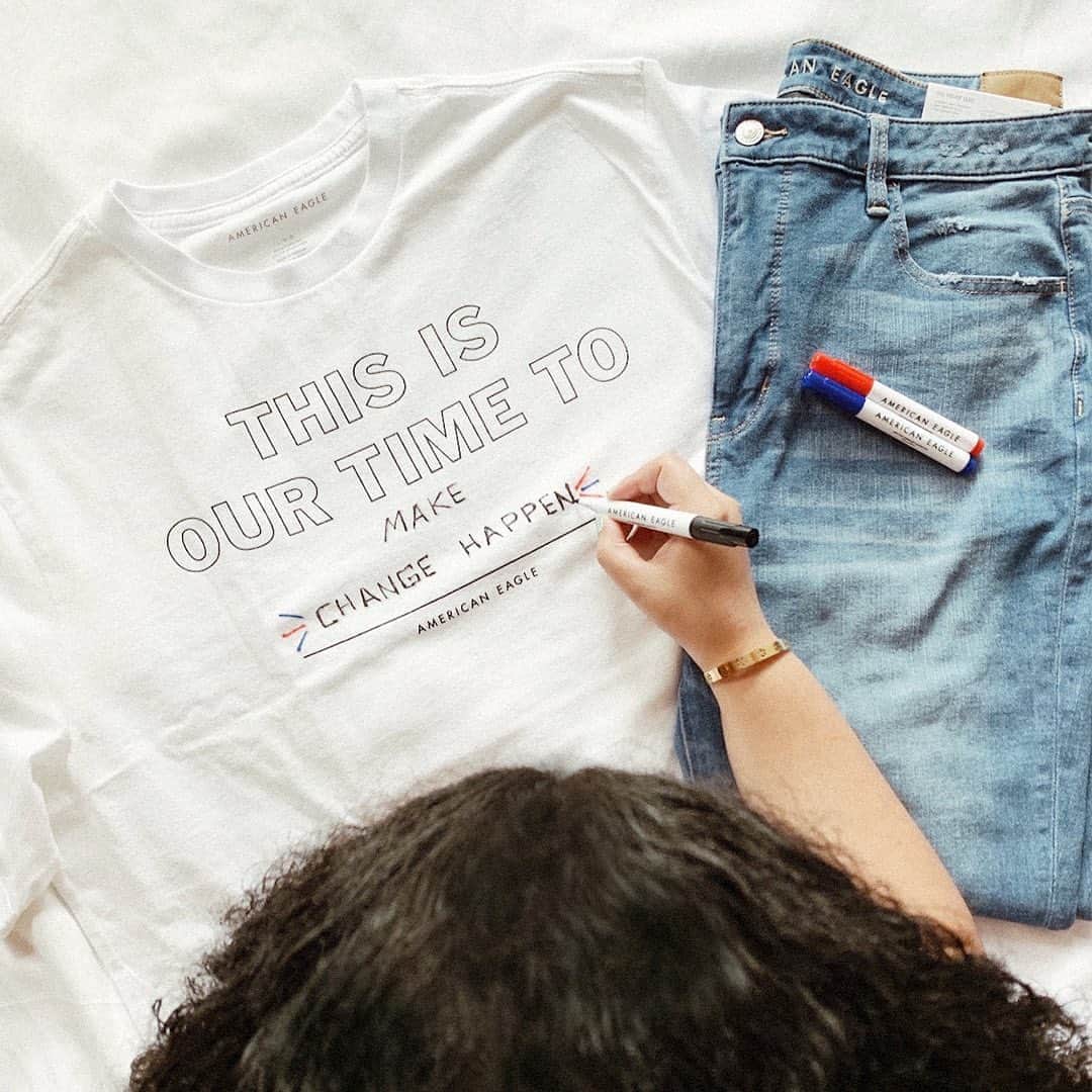 American Eagleさんのインスタグラム写真 - (American EagleInstagram)「“We want change and we have the ability to make it happen. Make sure to have your voice heard, and go vote!” -@stephmnavarro⠀ ⠀ We couldn’t have said it better ourselves 🙌⠀ ⠀ Check out our customizable This Is Our Time Tee. 100% of sales benefit our friends at @headcountorg, who are helping people across the country register and vote! Check out blog.ae.com for everything you need to know. #THISISOURTIME⠀」8月12日 10時27分 - americaneagle