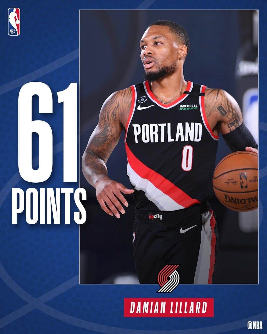 NBAさんのインスタグラム写真 - (NBAInstagram)「@damianlillard notches his THIRD 60-point game of the season, while tying his career-high 61 in @trailblazers crucial W! #WholeNewGame」8月12日 10時45分 - nba