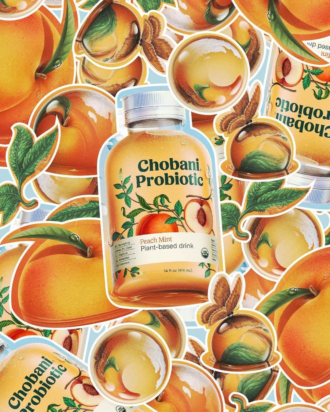 Chobaniのインスタグラム：「Be one of the first 1,500 fans to enter and win a limited edition Chobani Probiotic scratch and sniff sticker sheet! Inspired by Chobani Probiotic Peach Mint. 🍑 🍃 See our Stories to enter.」