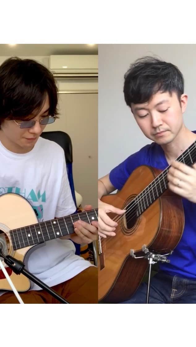 永井聖一のインスタグラム：「ギターデュオではんはん8月のシンフォニー🎸🎸 #相対性理論  #さわやか会社員  #日々の暮らしに疲れてない？ #村治奏一」