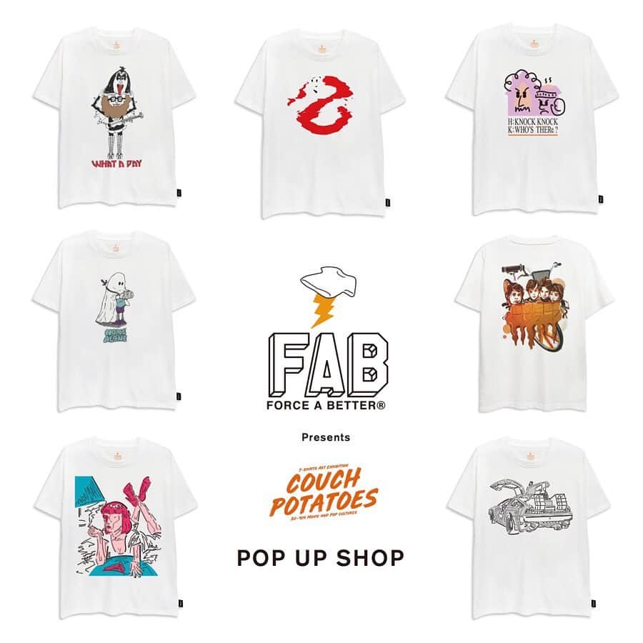 UNBY GENERAL GOODS STOREのインスタグラム：「CORDURAブランドの糸を使ったTシャツブランドFAB(FORCE A BETTER )。UNBYでも愛用者が多く、先日CORDURAクルーが遊びにきてくれたときもみんなFABを着ていました。（着心地が良く、何回洗濯してもシルエットが崩れないんです！すごい😭) 今回のFABのTシャツには『COUCH POTATOES』（カウチポテト）」のテーマをもとに様々なアーティストの作品がプリント。お好きな映画のオマージュに袖を通すのはいかがでしょう？ 8/12〜24日まで原宿店にずら〜と並んでおります。もちろんオンラインショップでも。  FORCE A BETTER / COUCH POTATOES  POPUP SHOP 8/12〜24 . CORDURA Tシャツなど、”プラスワン機能”をテーマに展開するブランドFORCE A BETTER@force_a_better のTシャツが並びます！AS2OV別注Tシャツはもちろん、定番の無地Tシャツとアーティストコラボ2020の『COUCH POTATOES』（カウチポテト）を展開します。 1980年代に生まれたこの言葉から連想させる80s～90s の名作映画や音楽、その当時のカルチャーなどへのオマージュ作品を、カルチャー好きなアーティスト７名が描き下ろし。 今も色褪せない当時のクリエティビティをアーティストがリスペクトを込めて表現しています。 . ＜参加アーティスト＞ 神山隆二 @ryuji_kamiyama 伊藤岳洋 / chi-bee @chi_bee.official  松原光 @sandomistudio 平沼久幸 @hiranuma_hisayuki KIO @typokio Kiyoshi Okabe @kiyoshi_okabe 玉村聡之 @tamamuuuu」