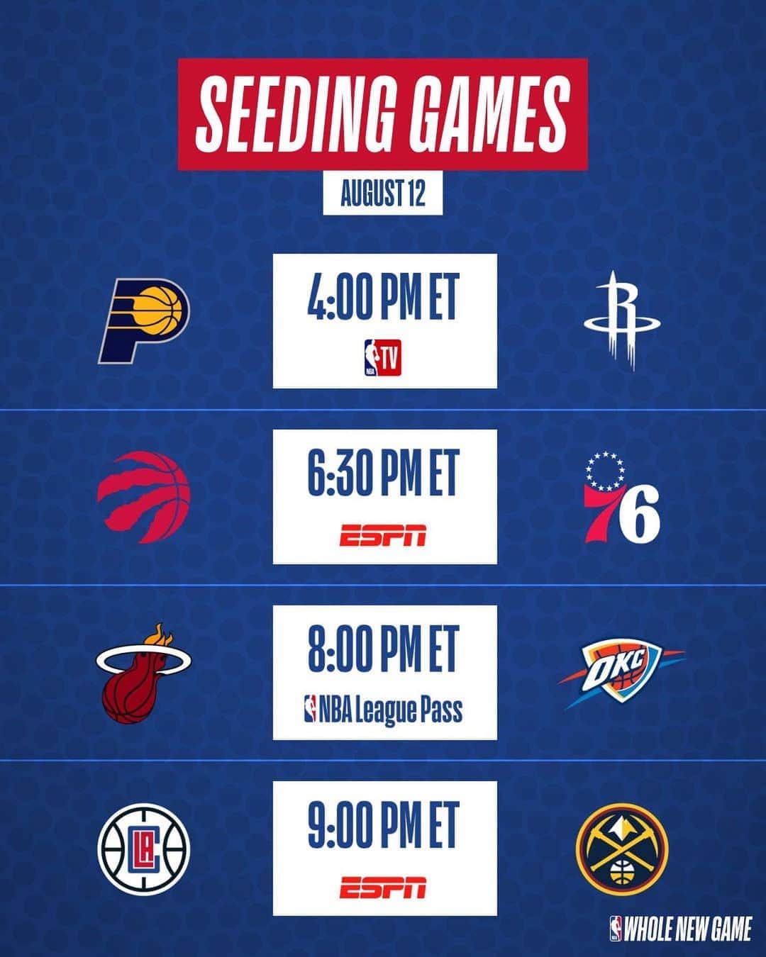 NBAさんのインスタグラム写真 - (NBAInstagram)「We’ve got four seeding games on today’s game schedule in Orlando! #WholeNewGame」8月12日 23時37分 - nba