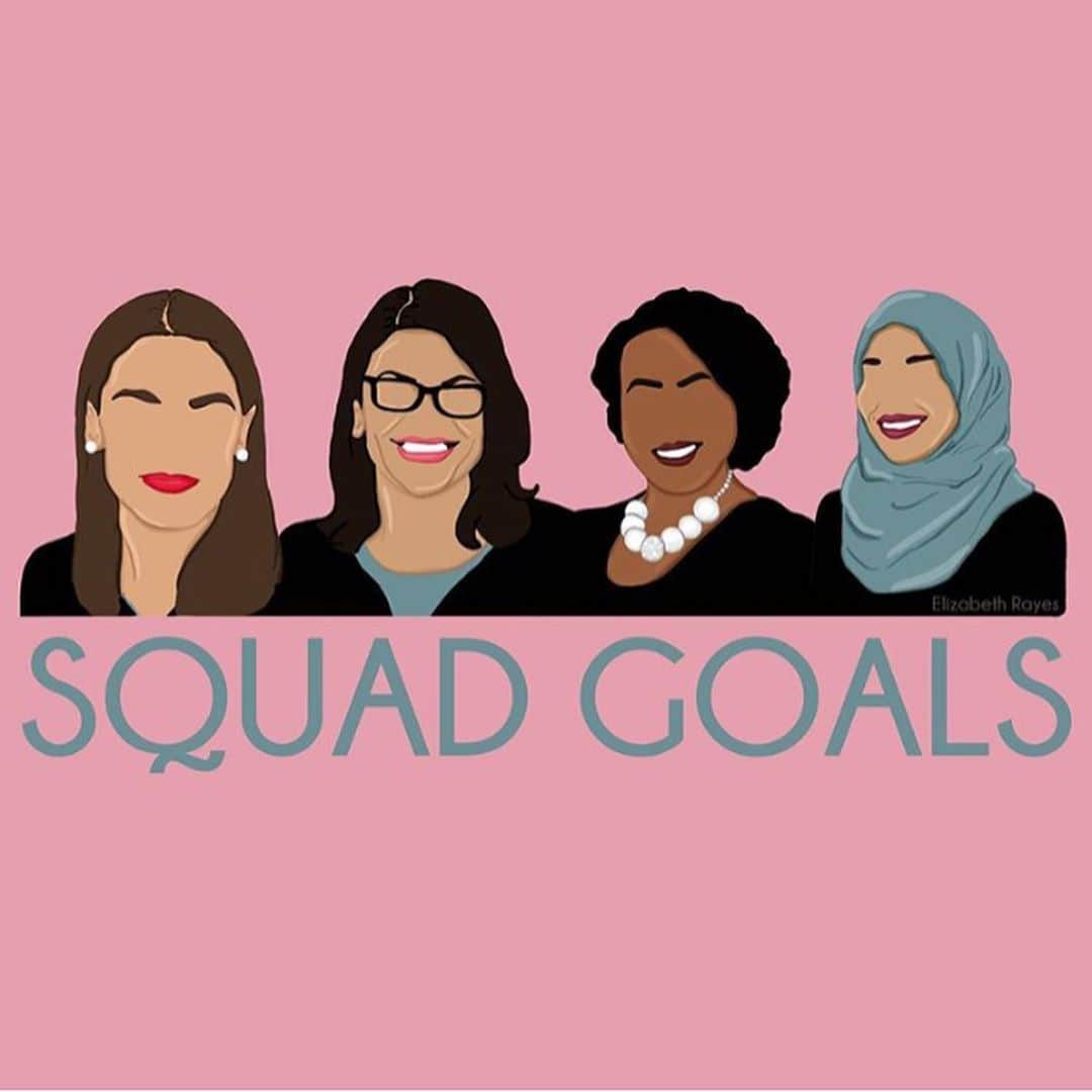 マーシャ・トマソンのインスタグラム：「Werk! 🖤🙌🏾. @aoc @rashidatlaib @ilhanmn @ayannapressley and  @coribush  #vote #vote2020 #change #future  Artwork by @liz_and_lemons and @timothydavidcooper」