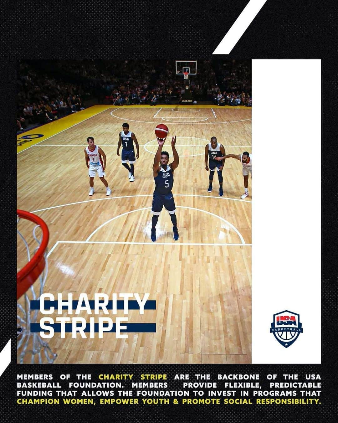 USA Basketballさんのインスタグラム写真 - (USA BasketballInstagram)「Join the roster as a founding Charity Stripe member to support the USA Basketball Foundation & invest in initiatives that champion women, empower youth & promote social responsibility. 🇺🇸 Link in bio.」8月13日 10時48分 - usabasketball