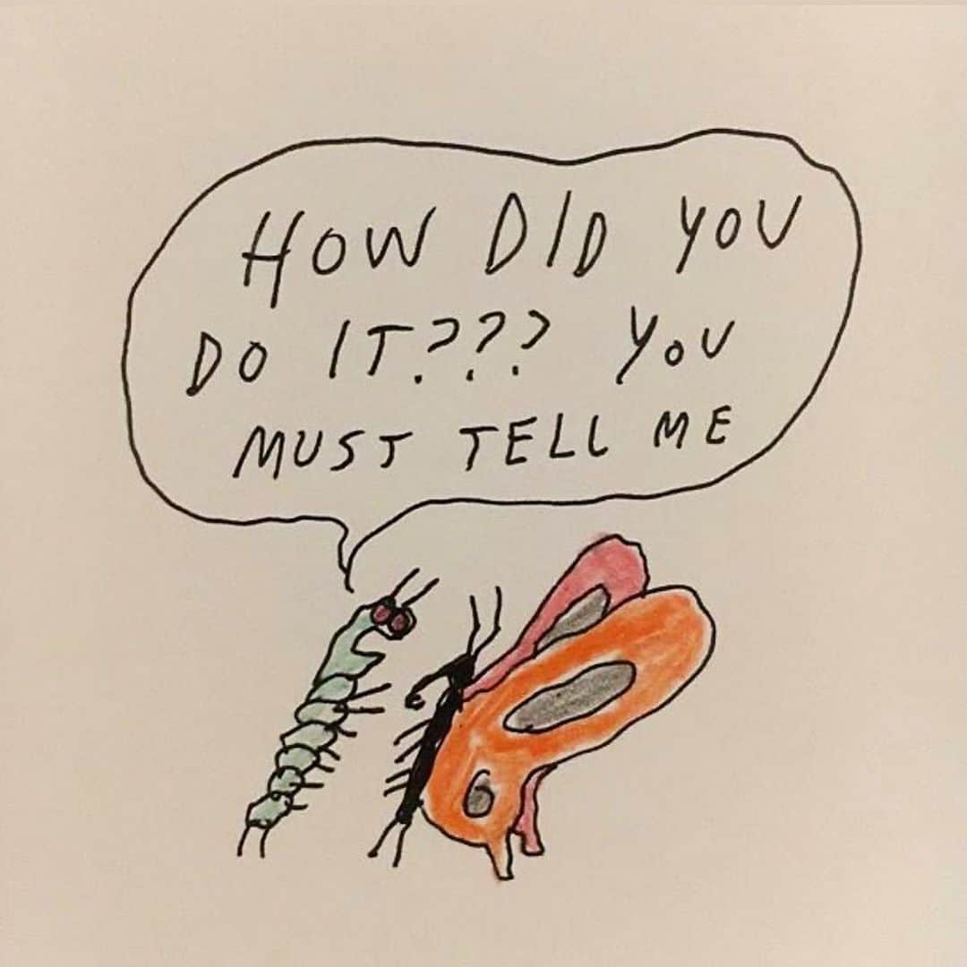 パイパー・アメリカ・スミスのインスタグラム：「🤍 @lianafinck  This cartoon makes me want to cry. So many feelings. The part that gets me the most about this story, is the fact that the caterpillar recognizes its own potential. My friend @henryammar always says, “If you spot it - you got it.” Whatever you admire in others, you have within yourself! We are all mirrors to each other. We reflect to each other how we show up.  Lots of thoughts here... what do you think?」