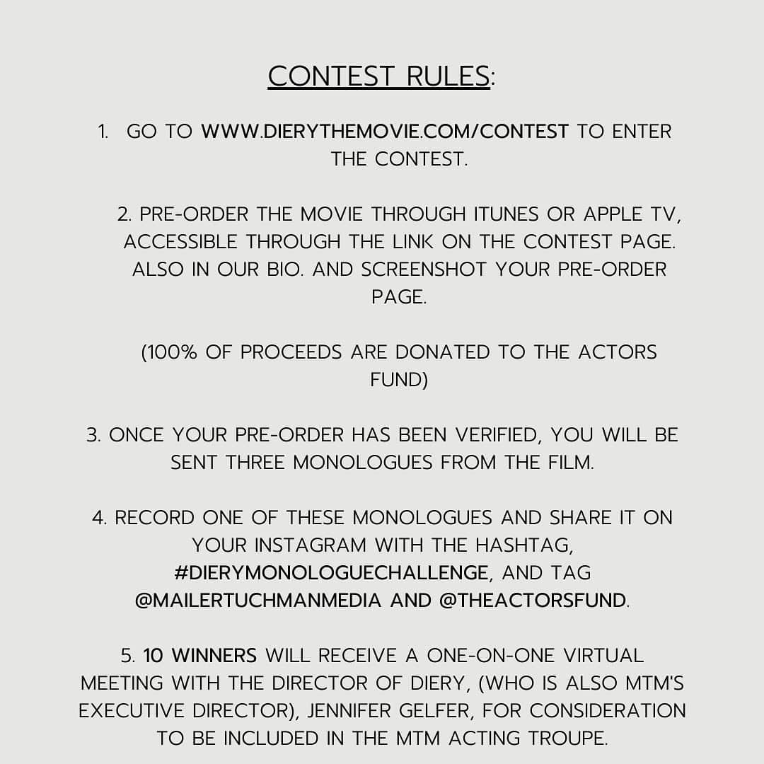 ブレンダン・ロビンソンさんのインスタグラム写真 - (ブレンダン・ロビンソンInstagram)「ATTENTION ALL ACTORS & ASPIRING ACTORS!!! My new movie, #DieRyMovie, is coming out on August 25th!  AND, to celebrate the release, the producers of the film, @mailertuchmanmedia, are launching a MONOLOGUE CONTEST to find new talent!!  The monologue contest will run from August 10th to the 24th. Aspiring actors pre-order the movie, submit their form on the DieRy website www.dierythemovie.com/contest , receive three monologues from the movie to choose from, then do a self-tape performing the monologue and post it to their Instagram with the tags #DieRyMonologueChallenge, @mailertuchmanmedia, and @theactorsfund.   10 winners will be selected to have a one-on-one coaching session with the director of DieRy, Jennifer Gelfer, and from there will be considered to become a member of the MTM Acting Troupe, receiving premium casting consideration for our upcoming projects.   100% of sales from the contest will be donated to The Actors Fund for their Covid 19 economic relief initiative.   SWIPE RIGHT to view all of the contest rules, OR go to the LINK IN MY BIO!  Good luck!!  #actor #audition #opportunity #contest #monologue #casting」8月13日 2時43分 - brendanrobinson