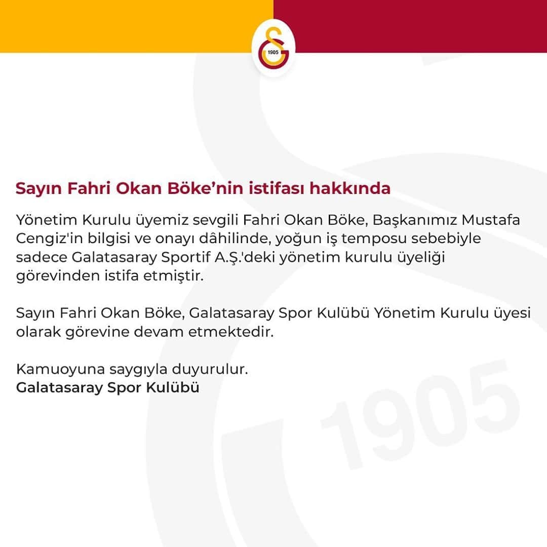 ガラタサライSKさんのインスタグラム写真 - (ガラタサライSKInstagram)「‪Sayın Fahri Okan Böke’nin istifası hakkında‬」8月13日 4時42分 - galatasaray