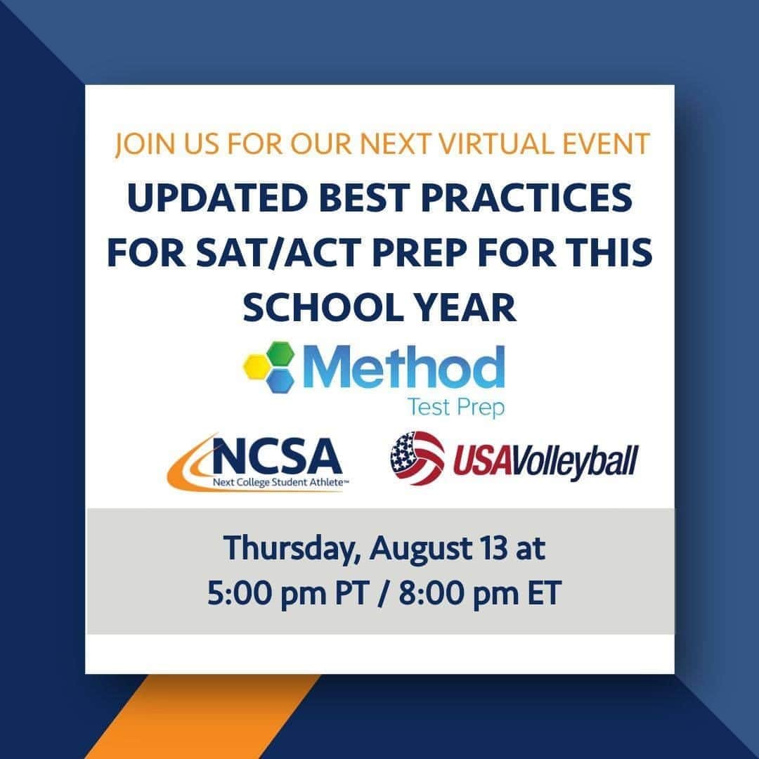 USA Volleyballさんのインスタグラム写真 - (USA VolleyballInstagram)「USA Volleyball, Method Test Prep and Next College Student Athlete (NCSA) are teaming up to offer an exclusive virtual seminar covering the updated strategies and timeline for the ACT and SAT this school year on Thursday, August 13th at 6pm MT.  Can't attend live? No problem! Register (link below) and a recording will be sent to you the following day!  Enter this link in your browser to register: go.usav.org/813NCSA」8月13日 5時01分 - usavolleyball