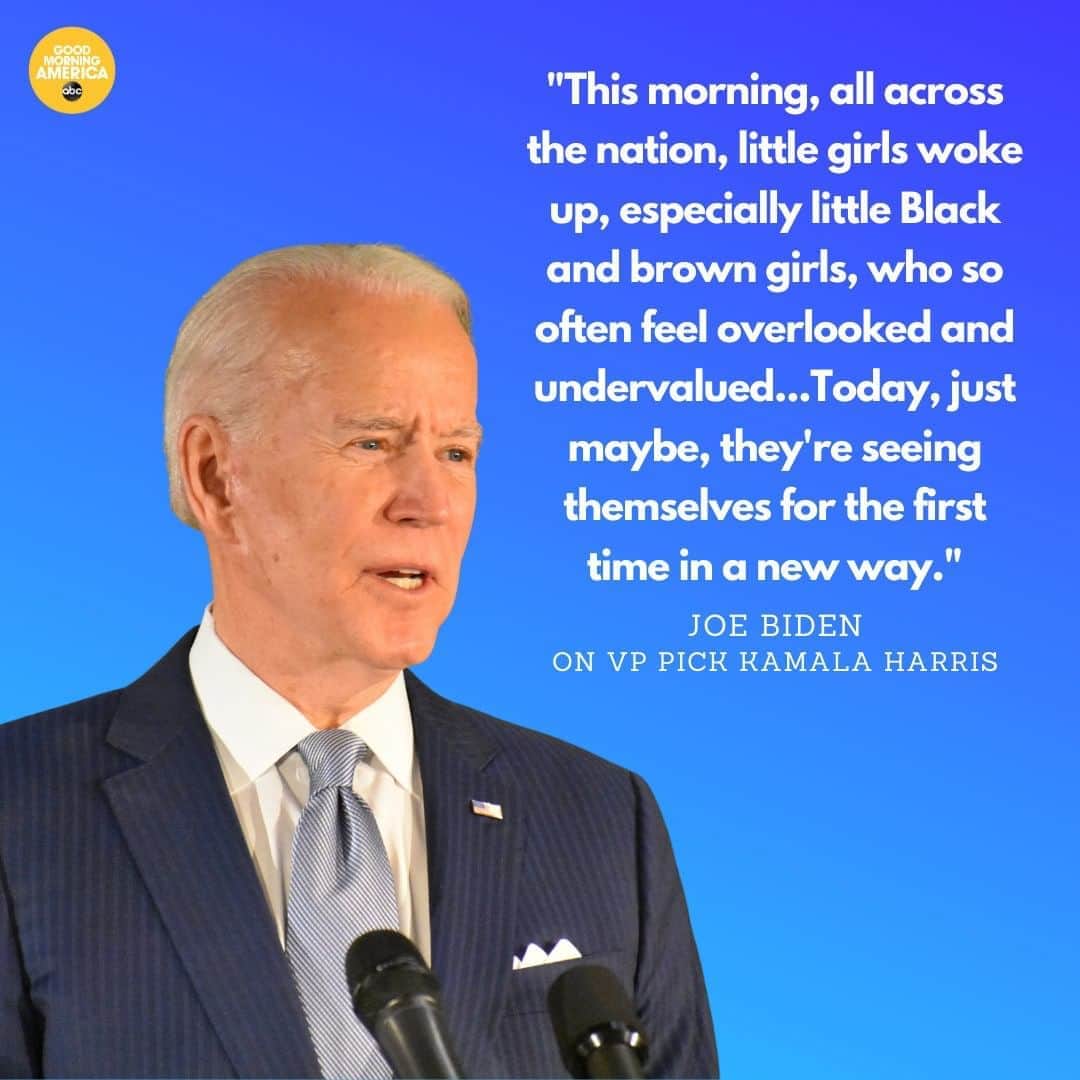 Good Morning Americaさんのインスタグラム写真 - (Good Morning AmericaInstagram)「Joe Biden introduces his running mate and Vice President pick Kamala Harris. Harris has already achieved a number of historic milestones as the second African American woman and first South Asian American senator in history. Link in bio for more.」8月13日 6時23分 - goodmorningamerica