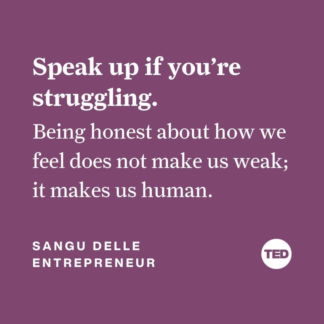 TED Talksのインスタグラム：「Growing up in Ghana, Sangu Delle (@sjdelle) was raised in a culture where men were discouraged from discussing their mental health issues — something experienced by many worldwide. When Delle became an adult and experienced debilitating stress, a doctor recommended going to a mental health professional but Delle was overcome by shame. "Come down with pneumonia, and your mother will rush you to the nearest hospital for medical treatment," he explains. "But dare to declare depression, and your local pastor will be driving out demons and blaming witches in your village." Now Delle, an entrepreneur and @TEDFellow, is on a mission to make sure everyone — especially those in low-income communities — gets assistance when they need it. "We need to see mental health as important as physical health. We need to stop suffering in silence." he says. "Talk to your friends. Talk to your loved ones. Talk to health professionals. Be vulnerable." To hear more from Delle, head to the link in our bio. #WorldSuicidePreventionDay」