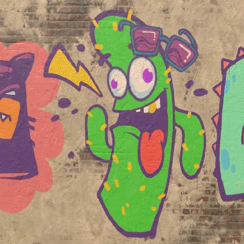 マイク・シノダのインスタグラム：「More VR Graffiti today on my Twitch stream...the fans suggested characters, and I painted them. Thanks for the suggestions, everyone ⚡️ @oculus @twitch @infectious_ape #kingspray #kingspraygraffiti #kingsprayvr」