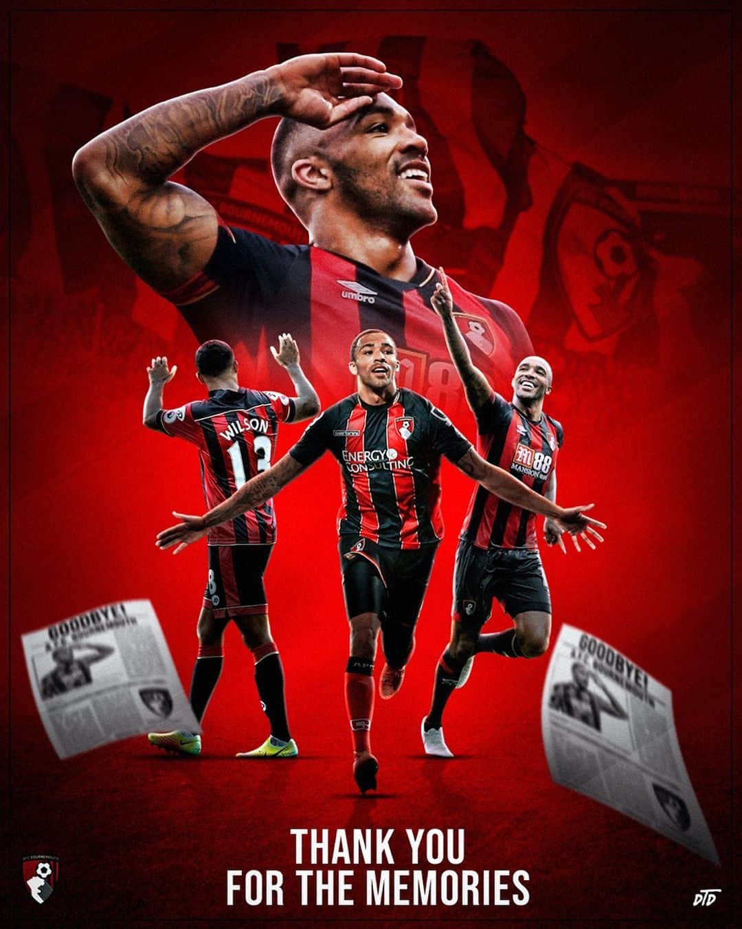 カラム・ウィルソンのインスタグラム：「Sadly my time at AFC Bournemouth has come to an end. I will be forever thankful to the club, the players, the staff including Eddie Howe and all the fans for welcoming me to the club and giving me the platform and opportunity to start fulfilling my dreams. I have had an unbelievable 6 years and made some friends for life that I’ve shared some great memories with over the years!! My time here also had some dark moments with 2 serious knee injuries but everyone at the club stood by me and kept their faith in me which I am truly grateful for. All good things unfortunately come to an end and my chapter at Bournemouth is over for now and it’s time for me to take on a new challenge to continue pursuing my goals and ambitions. I wish the club all the success in the world and hope to see you guys back in the premier league very soon, You’ll always have a place in my heart! #13 #GoalMachine 🍒❤️」