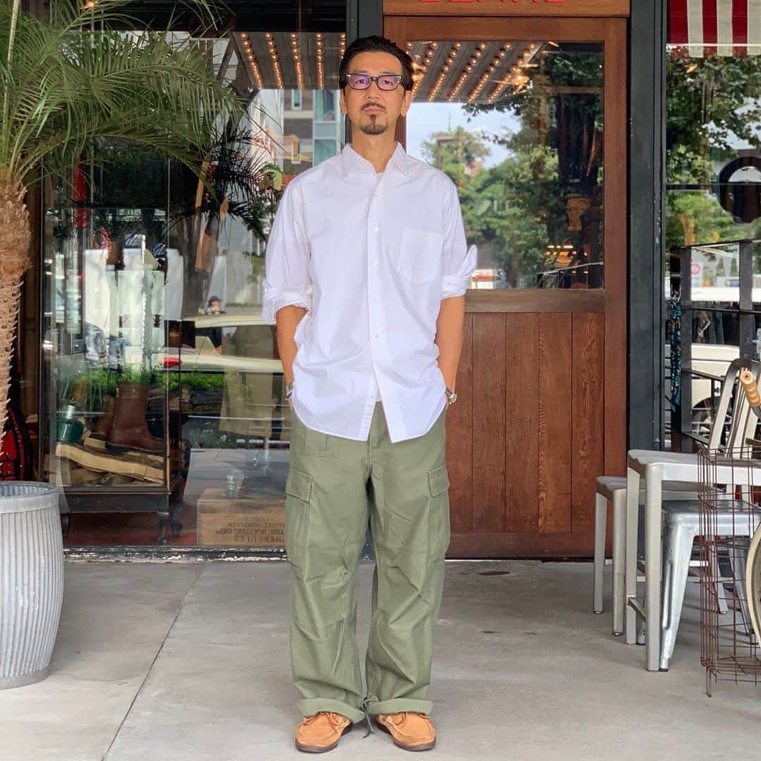 のインスタグラム：「BEAMS PLUS STYLE  #beams #beamsplus #beamsplusharajuku #harajuku #tokyo #nigelcabourn #militarypants #cargopants #armypants #rancourt #mensfashion #mensstyle #menswear #keepfashionalive」