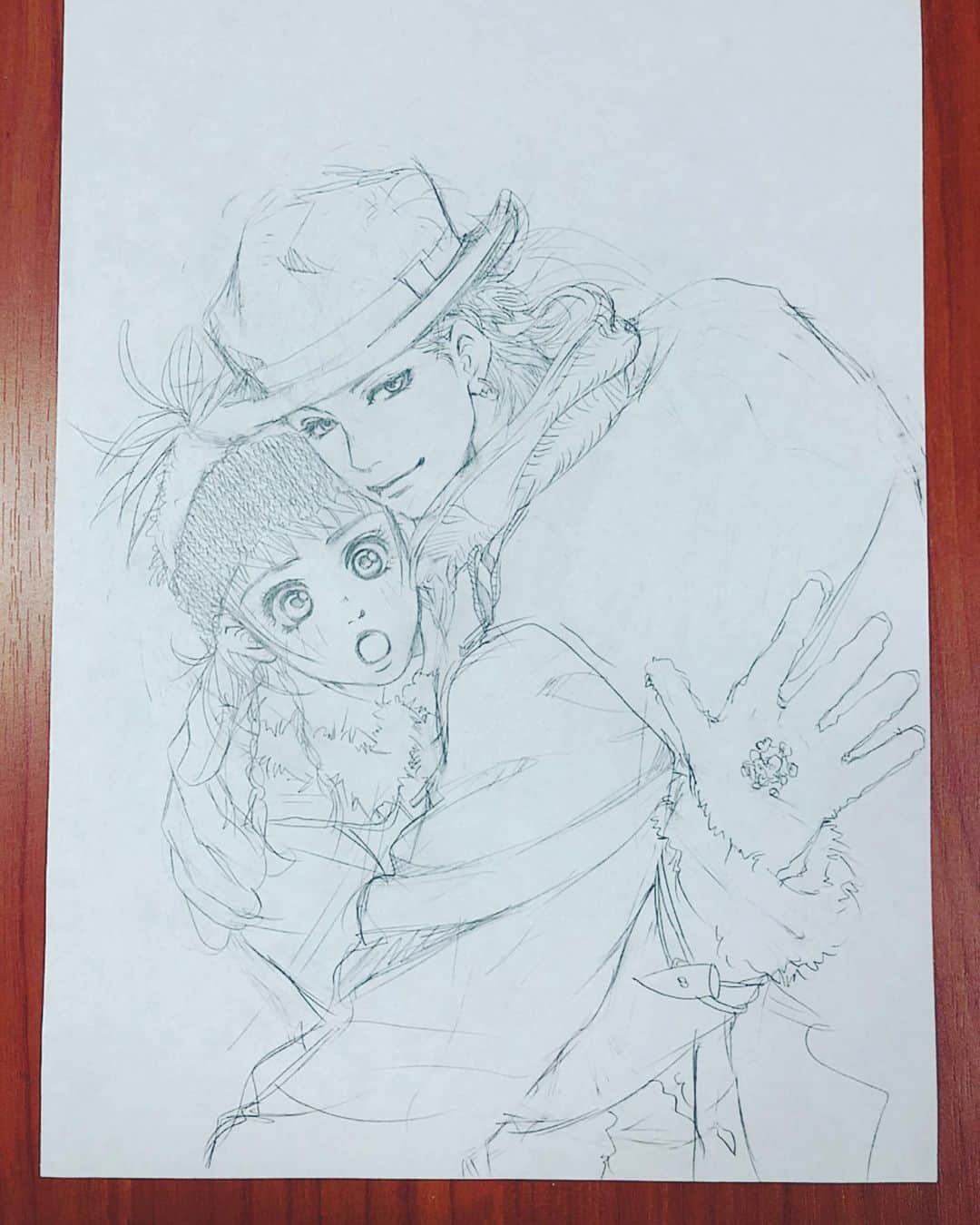 高梨みつばのインスタグラム：「こちらは別マの表紙用に描いたイラストです 冬の茅乃と猛です #悪魔で候　#高梨みつば　#当時の下絵」