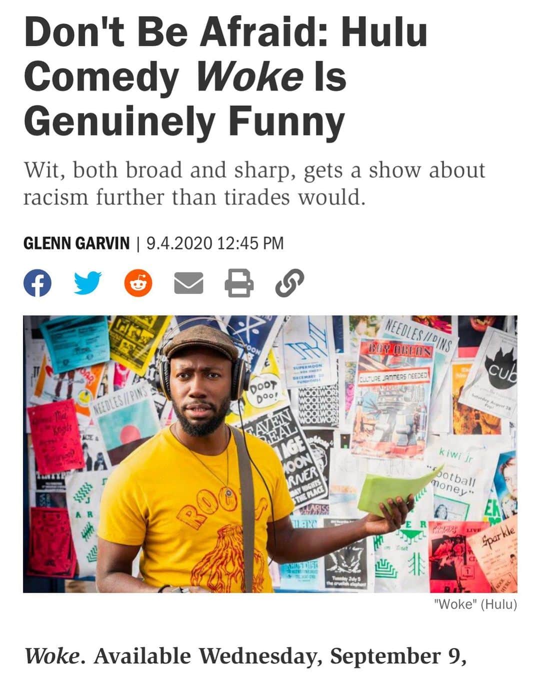 エリック・クリスチャン・オルセンのインスタグラム：「"In a dreary age in which we're battered on one side by authentic police mayhem and on the other by puerile PC paladins, Hulu's new comedy series Woke is little short of a miracle. It manages to carefully and very funnily thread a needle through a political and social straitjacket" - Hahahahaha, now that's entertainment for the whole spectrum of extended family. @hulu @wokehulu」