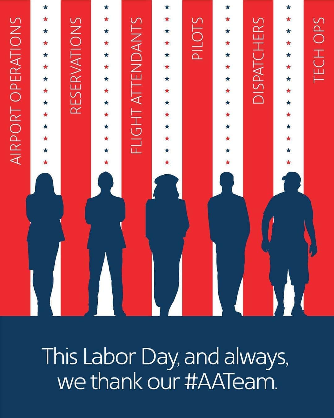 アメリカン航空のインスタグラム：「Thank you to our #AATeam on this #LaborDay and every day. We appreciate the work you do to take care of our customers and each other during this challenging time.」