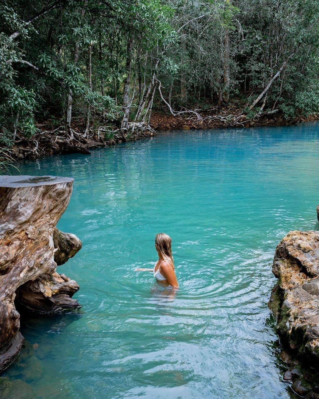 Australiaさんのインスタグラム写真 - (AustraliaInstagram)「Yep, this turquoise natural spa is real life, and can be found in @tropicalnorthqueensland 💦 @kendallbaggerly cooled off at Cardwell Spa Pools during a recent road trip through @queensland. Located 2.5 hours south of #Cairns within #GirringunNationalPark, you’ll be treated to a series of brightly coloured pools as well as a 'spa' at one end, where a natural depression in the creek bed causes the water to bubble like a jacuzzi. If you’re driving between #Cairns and #Townsville, be sure to drop by to enjoy a picnic and a quick dip at this magical place. #seeaustralia #thisisqueensland #exploreTNQ #explorecairnsGBR」9月8日 5時00分 - australia