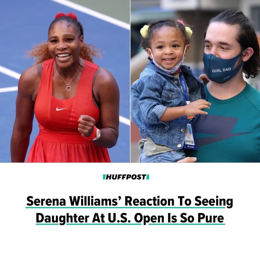 Huffington Postさんのインスタグラム写真 - (Huffington PostInstagram)「The U.S. Open might’ve ditched the crowd this year because of the coronavirus pandemic, but Serena Williams couldn’t have asked for a more adorable cheering section. ⁠ ⁠ While the typically packed Arthur Ashe Stadium remained almost completely empty over the weekend, players’ friends and family were allowed to watch the matches. So, of course, Williams’ husband, Alexis Ohanian, and their 3-year-old daughter, Olympia, had front row seats — and both wore masks as a safety precaution.⁠ ⁠ “I hope that she saw her mama fighting,” Williams told reporters after the Saturday match, before saying “Hey, baby,” to her daughter.⁠ ⁠ But she was quick to joke that perhaps Olympia was a little preoccupied as mom battled her way to victory.⁠ ⁠ “I don’t think she was paying attention, between you and me,” Williams quipped. “She may have been playing with some princesses upstairs.”⁠ ⁠ Olympia did seem to keep her eyes locked on her mom, as the little girl was seen waving to Williams from her seat while mouthing, “Mama.” ⁠ ⁠ The athlete excitedly waved back to her family as Ohanian readjusted his daughter’s mask to stay over her nose. See the sweet moment at our link in bio. // 📝 @coledelbyck // 📷 Getty Images」9月8日 7時45分 - huffpost