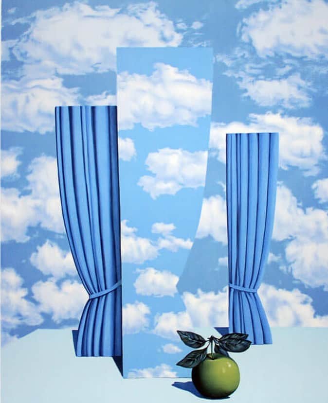 のインスタグラム：「As we were shaping our ideas for #SretsisFW20 “The Dreamers” we took reference of Surrealism and the perception between surreality, reality, and dreams. The idea of a picture within a picture and dreams being made visible was dominant is numerous works by René Magritte, which inspired the #FW20TheDreamers Collection. Depicted here is “Le Beau Monde” c. 1962; Belgium. Discover the look book now at Sretsis.com.」