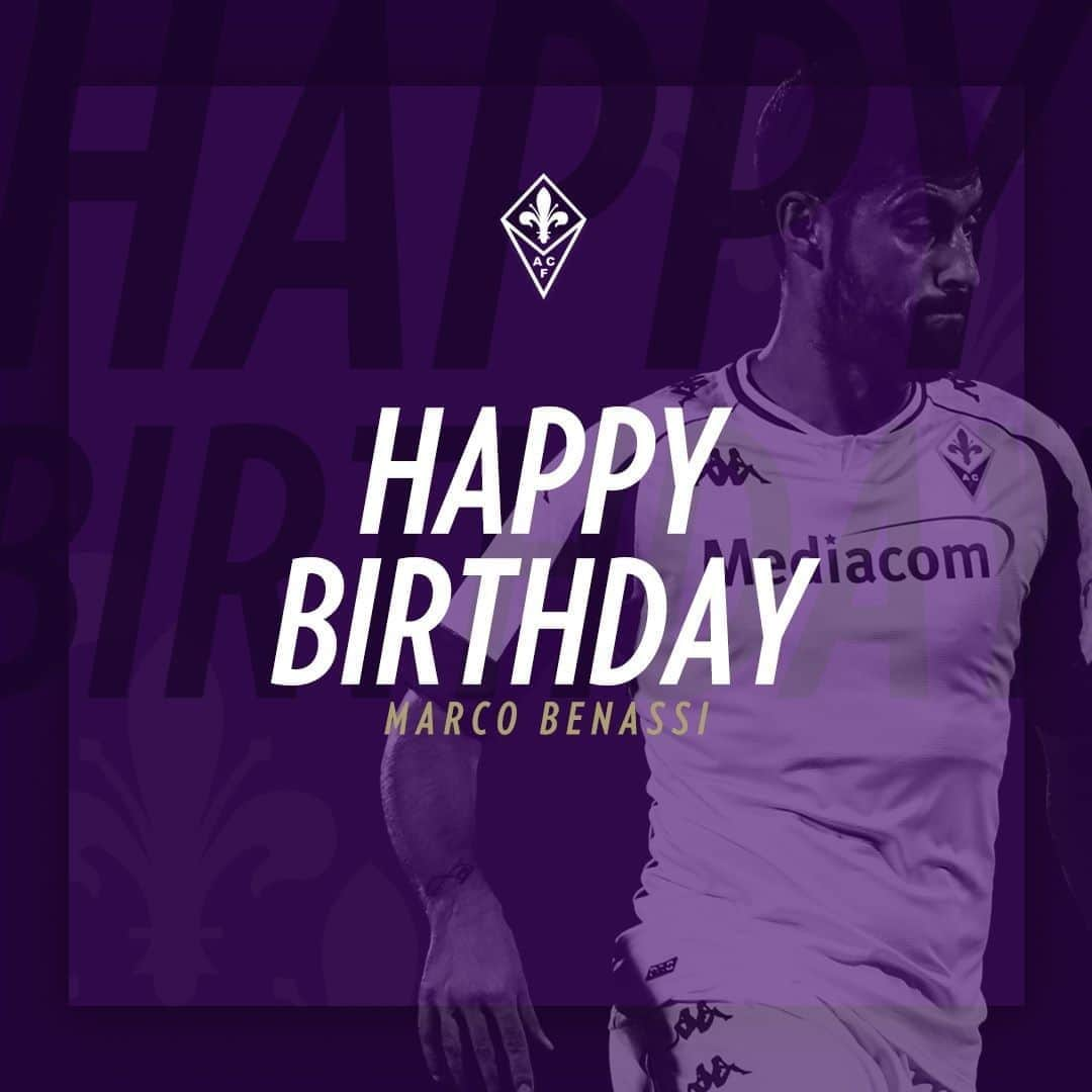 ACFフィオレンティーナさんのインスタグラム写真 - (ACFフィオレンティーナInstagram)「Tanti auguri Marco!! Happy Birthday!! 🥳   Leave a 💜 to wish Marco Benassi a happy birthday! 🎂  #ForzaViola 💜 #Fiorentina #Benassi」9月8日 16時00分 - acffiorentina