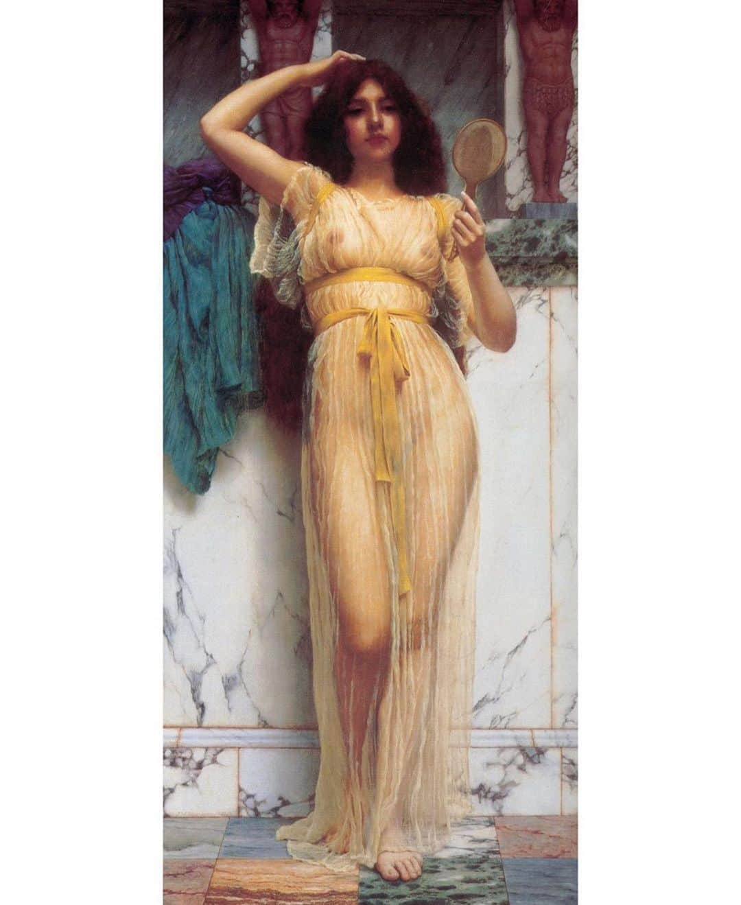 Inka Williamsさんのインスタグラム写真 - (Inka WilliamsInstagram)「Insane details “The Mirror & Classic Beauty ” J.W Godward , 1899 - Private collection Victoria Painting • going to be posting more of my fave art pieces as my albums are getting full」9月8日 21時26分 - inkawilliams