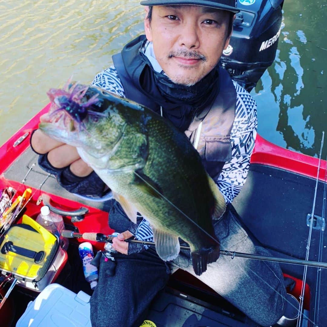 人時のインスタグラム：「利根川へ♫  depsの上杉さんのプラのお手伝いという名の、ただただ楽しんだ釣行でした^ ^  お昼頃、スタオリ3.5を具にした小さめのスイムジグ で1本バラしてしまい😭  午後にようやく、コイケシュリンプビッグのカラーはDDDで1本♫  そして最後最後で、NZクローラーjrで良型が1本♫  最近の利根川にしては良い方ではないでしょうか^ ^  色々勉強になります。  上杉さん、ありがとうございました😊  #hideup #コイケシュリンプビッグ #deps #nzclawlerjr」