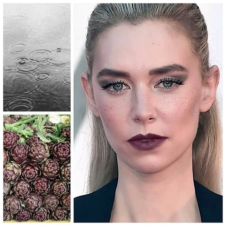 JO BAKERのインスタグラム：「V A N E S S A • K I R B Y 🇬🇧 Storm swept smokies with #violetartichoke inspired soft #punk lip on #vanessakirby #venicefilmfestival2020  Violet artichokes are a popular local delicacy here in Venice and I’d never seen these purple wonders before. A Cool tone murky deep purple - perfect palette inspo for #fallmakeup  Hair @halleybrisker  Makeup by me #jobakermakeupartist #officiallyfall  feelings as we creep into all inspiration tor this moody autumnal seasonal !!」