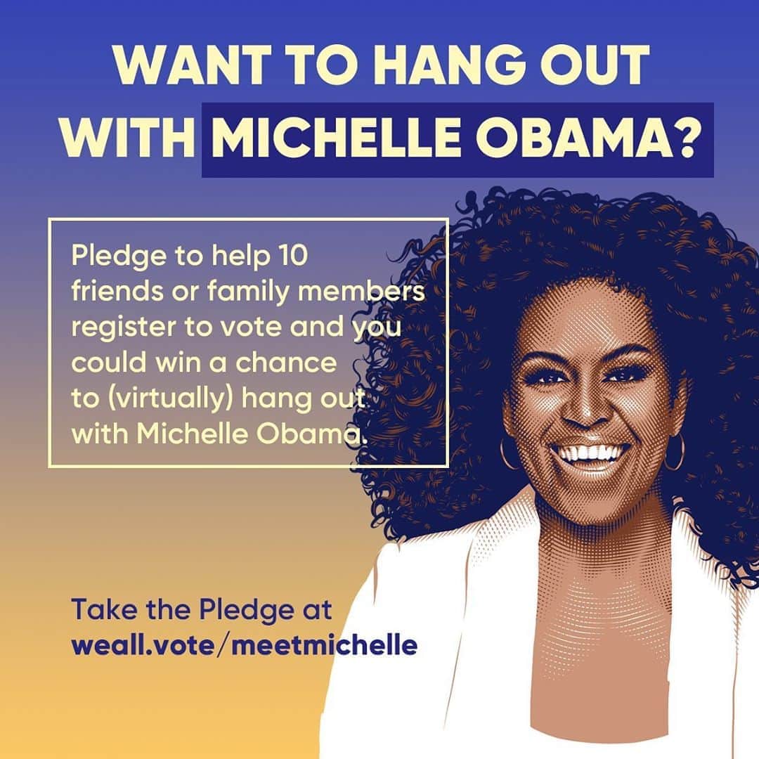 ションダ・ライムズさんのインスタグラム写真 - (ションダ・ライムズInstagram)「📣 BIG ANNOUNCEMENT 📣 @michelleobama wants to hang out with YOU — *if* you pledge to help 10 of your friends and family register to vote. Enter to win with @whenweallvote!」9月9日 1時44分 - shondarhimes