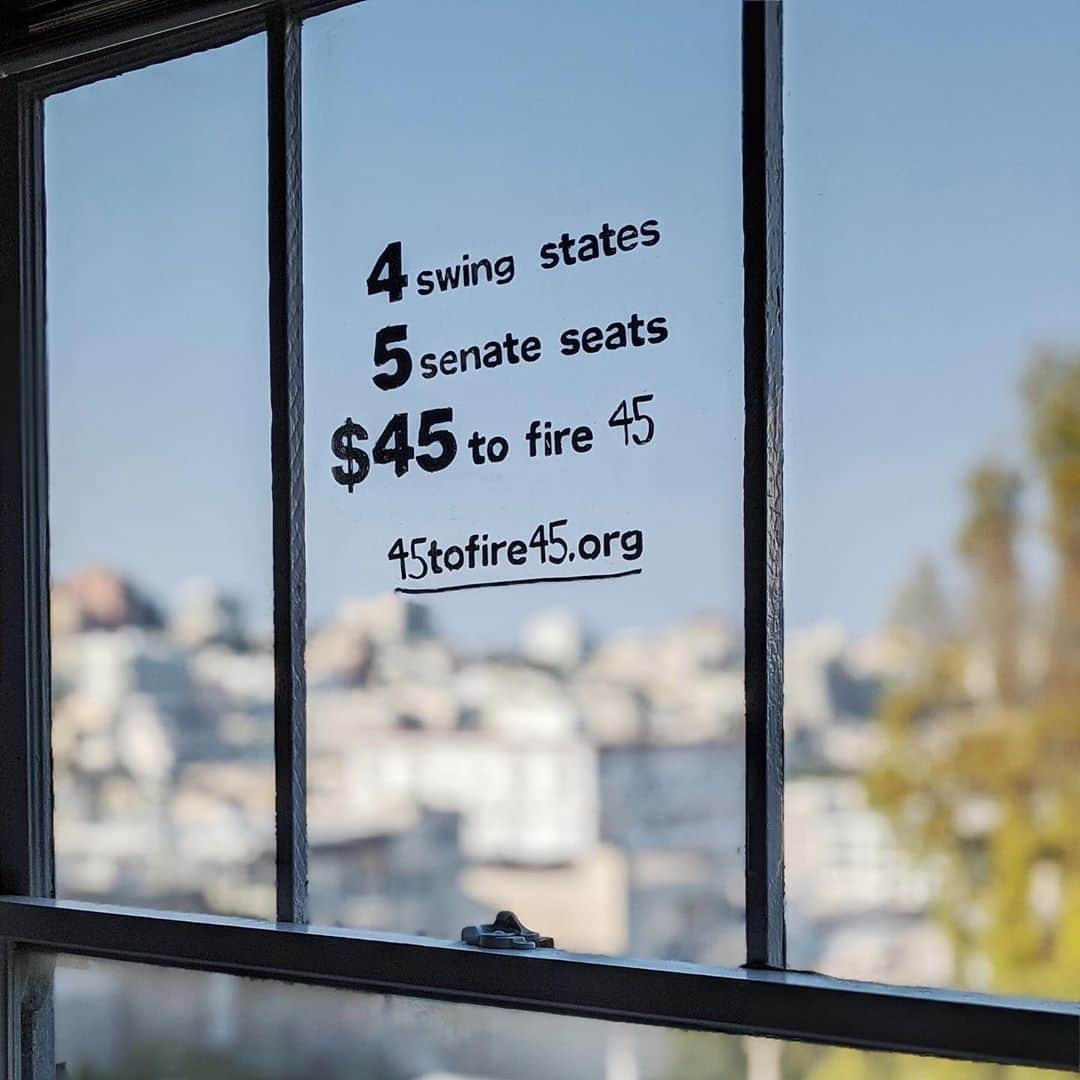 のインスタグラム：「$45 to FIRE 45— Donate today 45tofire45.org  With YOUR help, we can win in 4 key swing states this November: Texas, North Carolina, Arizona and Georgia. These states have 5 Senate seats and 80 electoral votes up for grabs!  Without these states, Trump can’t win in November. So run - don’t walk - and donate #45toFire45! Let’s flip TX, NC, AZ and GA for good!」