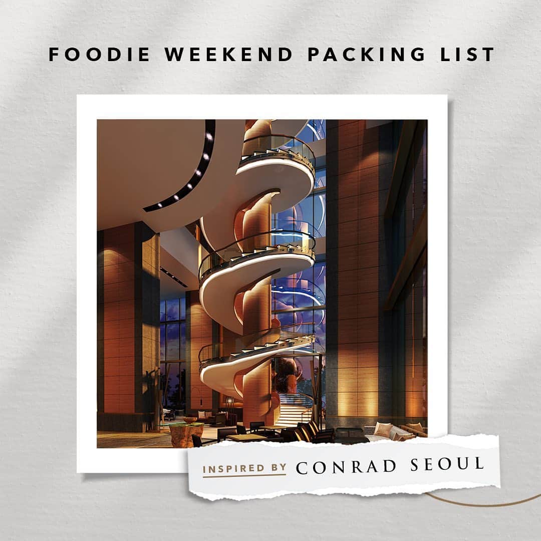 Conrad Hotelsのインスタグラム：「Afternoon tea and an on-property noodle bar? This is what we’re packing for a flavor-filled getaway: -Back-up battery charger (all the food pics!) -Durable Tote for Street Market finds -Sleek BPA-free H2O bottle to stay hydrated on-the-go Where’s your favorite foodie destination?」