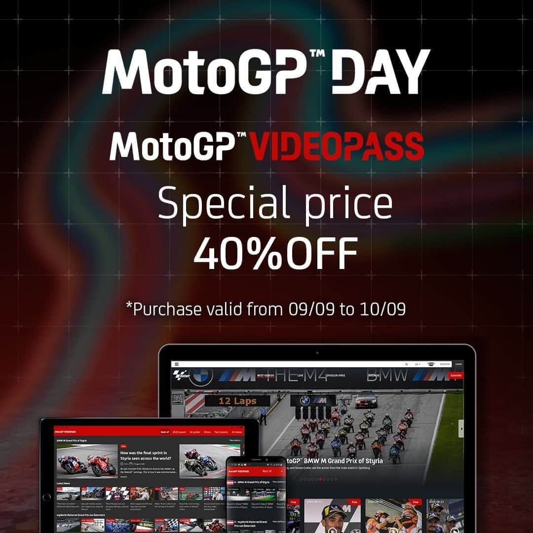 MotoGPさんのインスタグラム写真 - (MotoGPInstagram)「Special limited time offers are available right NOW as part of #MotoGPDay! 🎉 Take advantage of incredible savings on VideoPass and the Official #MotoGP Store! #LinkInBio ⬆️ #Motorsport #Motorcycle #Racing」9月9日 17時19分 - motogp